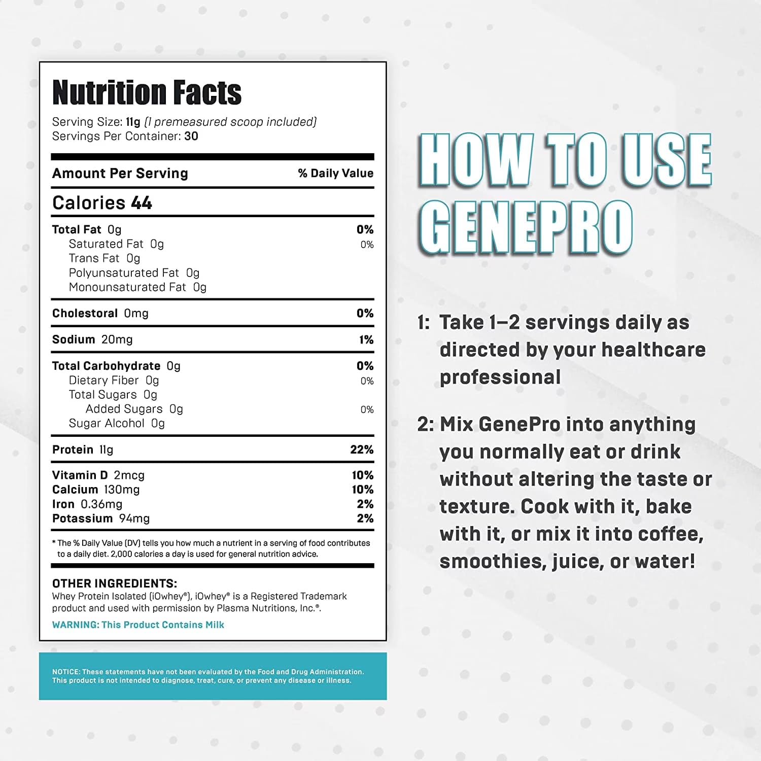 GENEPRO GEN. 3 Unflavored Protein Powder - New Formula - Lactose-Free, Gluten-Free, & Non-GMO Whey Isolate Supplement Shake (3rd Generation, 30 Servings) GENEPRO GEN. 3 buy supplements canada