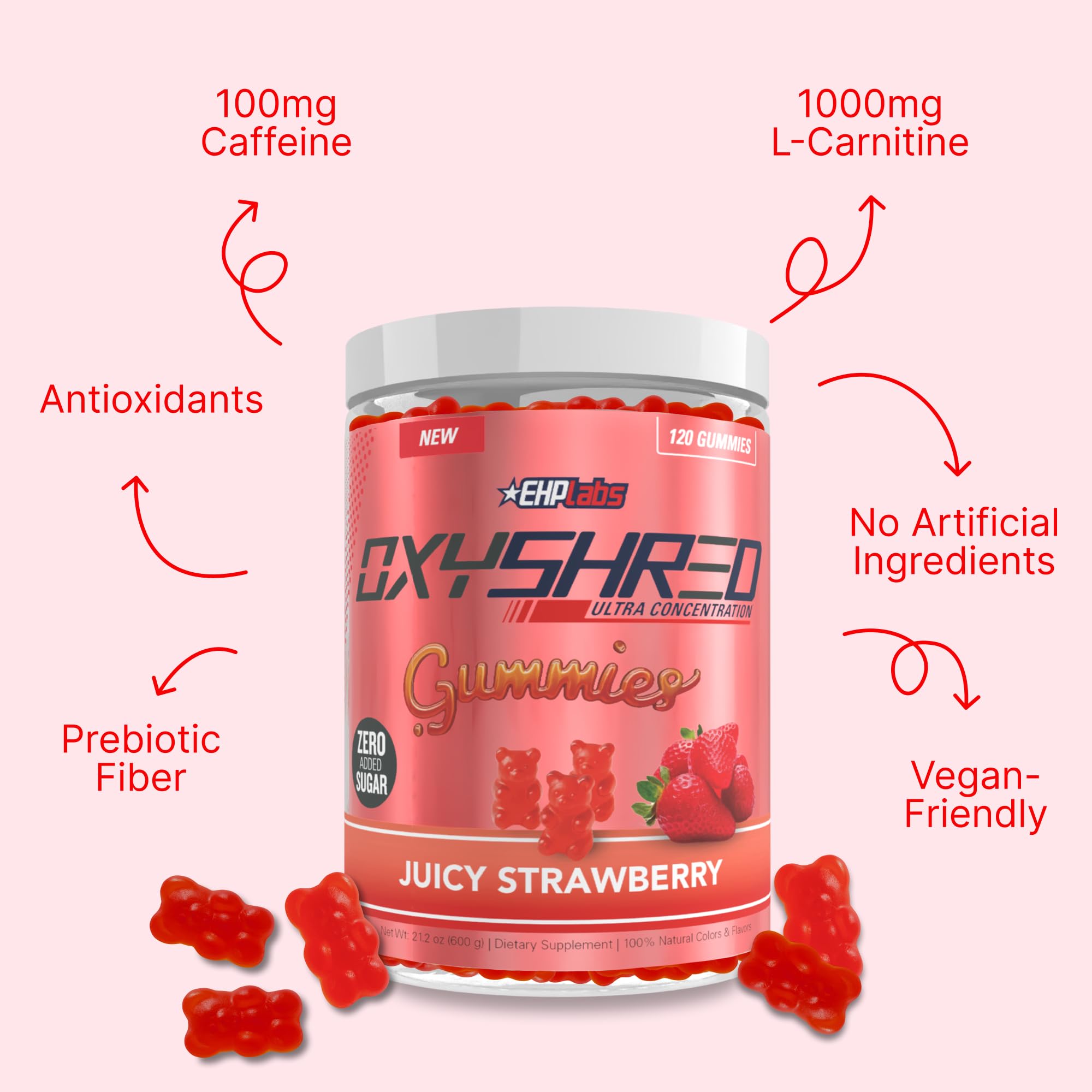 EHP Labs OxyShred Gummies - Pre Workout Gummies & Energy Chews with 100mg Caffeine, L-Carnitine for Thermo & Metabolic Support, All Natural Energy Boost EHP Labs buy supplements canada