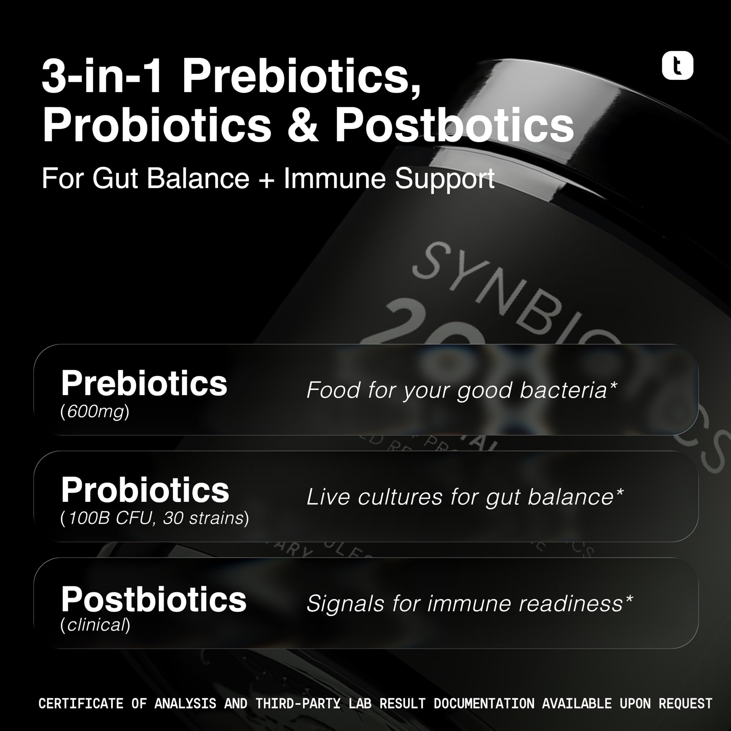 Toniiq Prebiotics and Probiotics – 200B CFU Synbiotic with Postbiotics IMMUSE® & ButyraGen® – 30 Strains for Gut & Digestive Health – Shelf-Stable Toniiq buy supplements canada