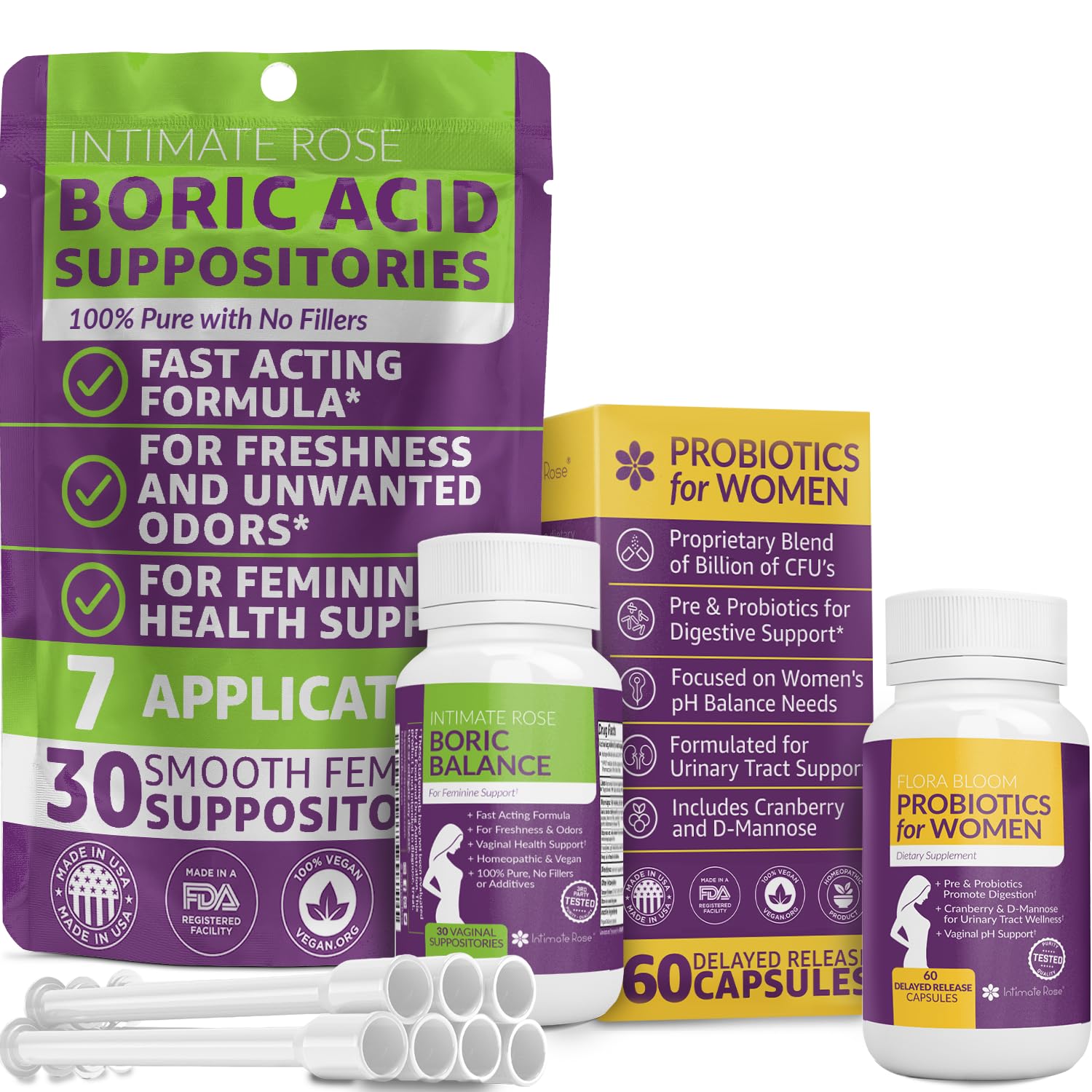 Intimate Rose Combo Pack! Flora Bloom Probiotics for Women (One Bottle) and Boric Balance Boric Acid Intimate Rose buy supplements canada