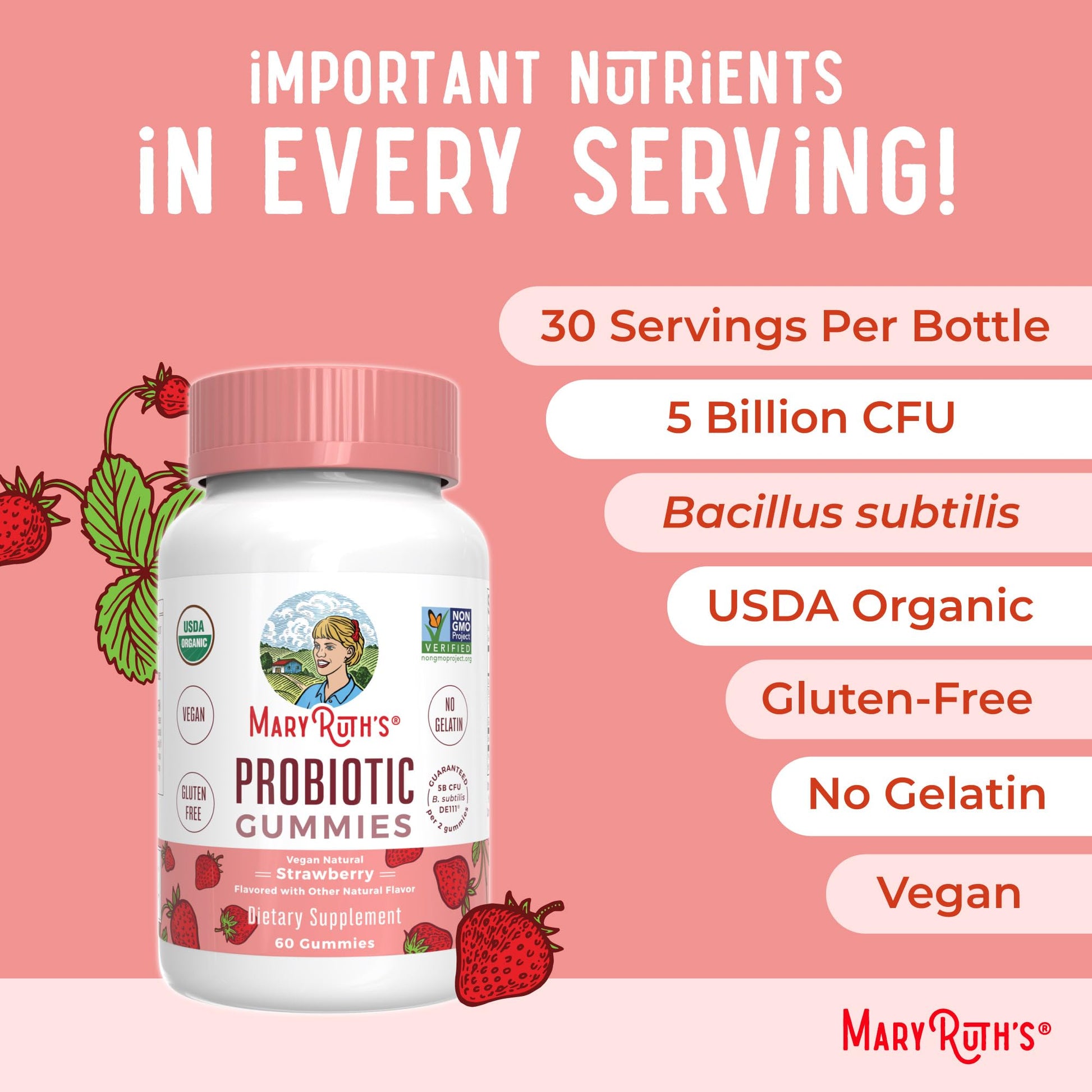 MaryRuth Organics USDA Organic Probiotic Gummies |Probiotics forWomen & Men Digestive Health & Gut Comfort Supplement 5 Billion CFU | Immune & Digestive Support | Vegan | Non-GMO | 60 Count MARYRUTH'S buy supplements canada