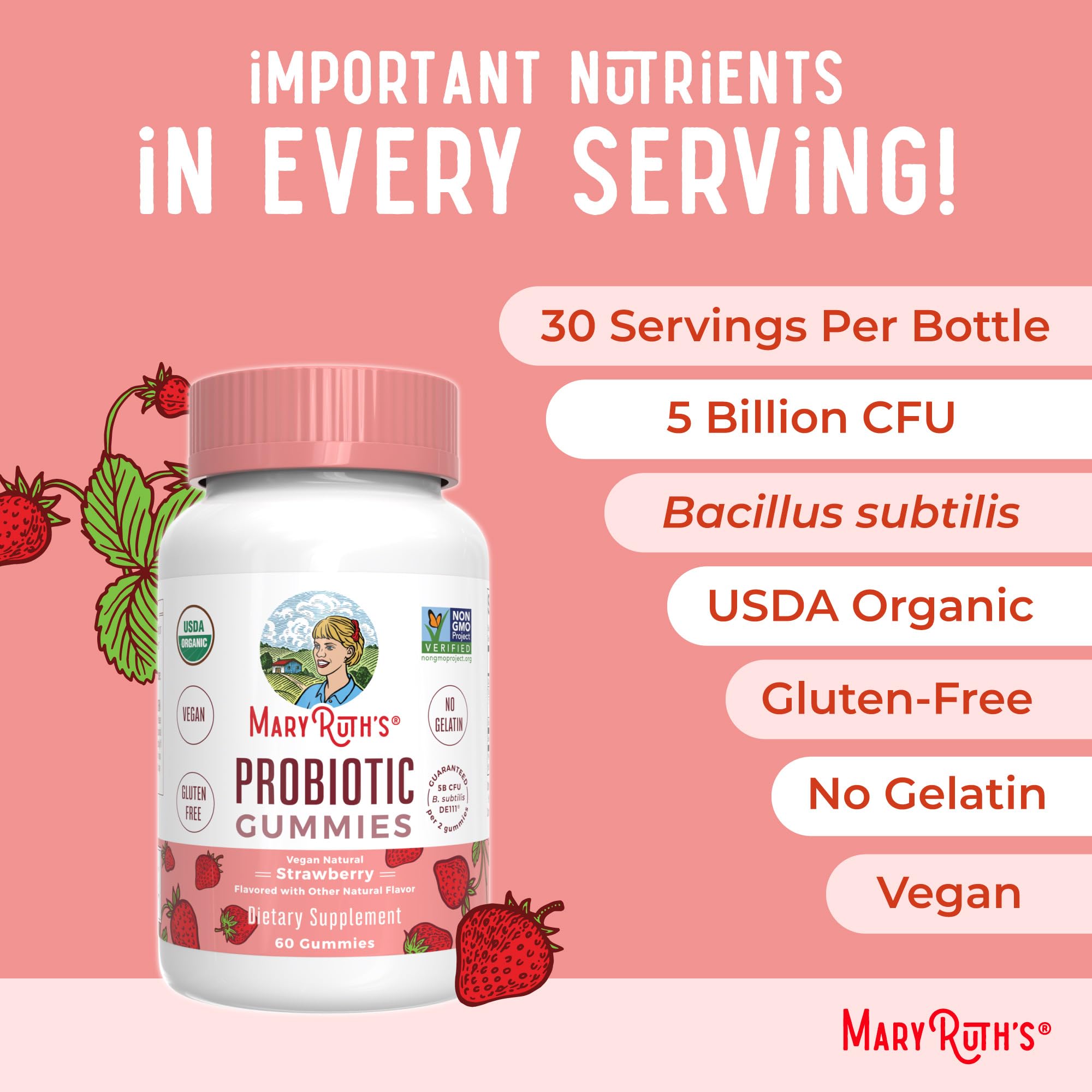 MaryRuth Organics USDA Organic Probiotic Gummies |Probiotics forWomen & Men Digestive Health & Gut Comfort Supplement 5 Billion CFU | Immune & Digestive Support | Vegan | Non-GMO | 60 Count MARYRUTH'S buy supplements canada