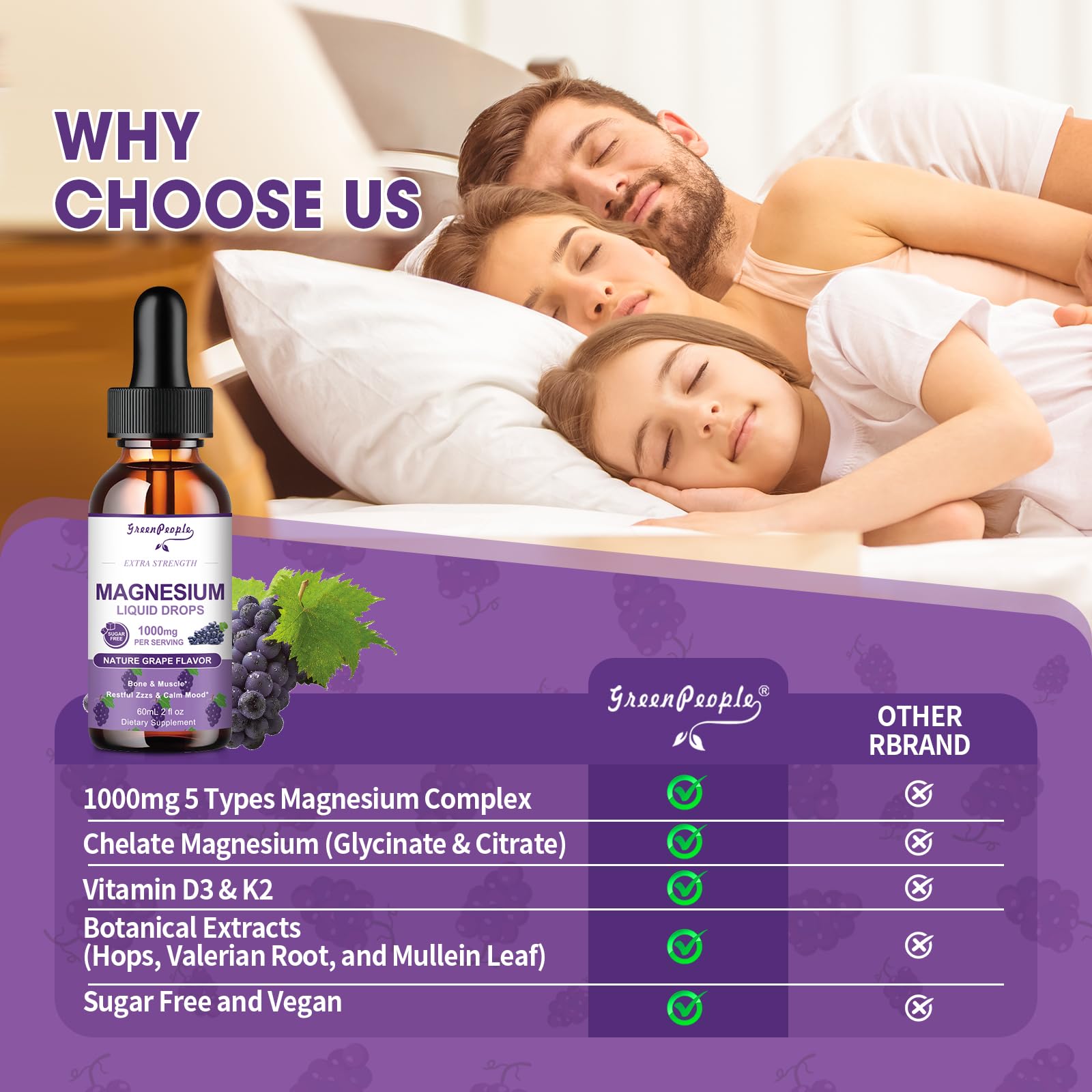 GREENPEOPLE Magnesium Glycinate Liquid Drops - 1000mg 5-in-1 High Absorption Liquid Magnesium for Sleep with D3/K2/B6 | Fast-Acting, Bone, Muscle & Sleep | Sugar-Free Grape Flavor, 2fl Oz GREENPEOPLE buy supplements canada