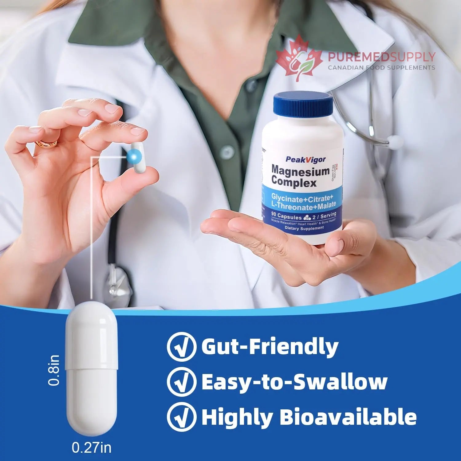 5 in 1 Magnesium Complex, 976mg Complex with Magnesium Glycinate, Citrate, Malate & L-Threonate, Vitamin B6 for High Absorption, Third Party Tested, Gluten-Free, Easy-Swallow Vegan Capsule PeakVigor buy supplements canada