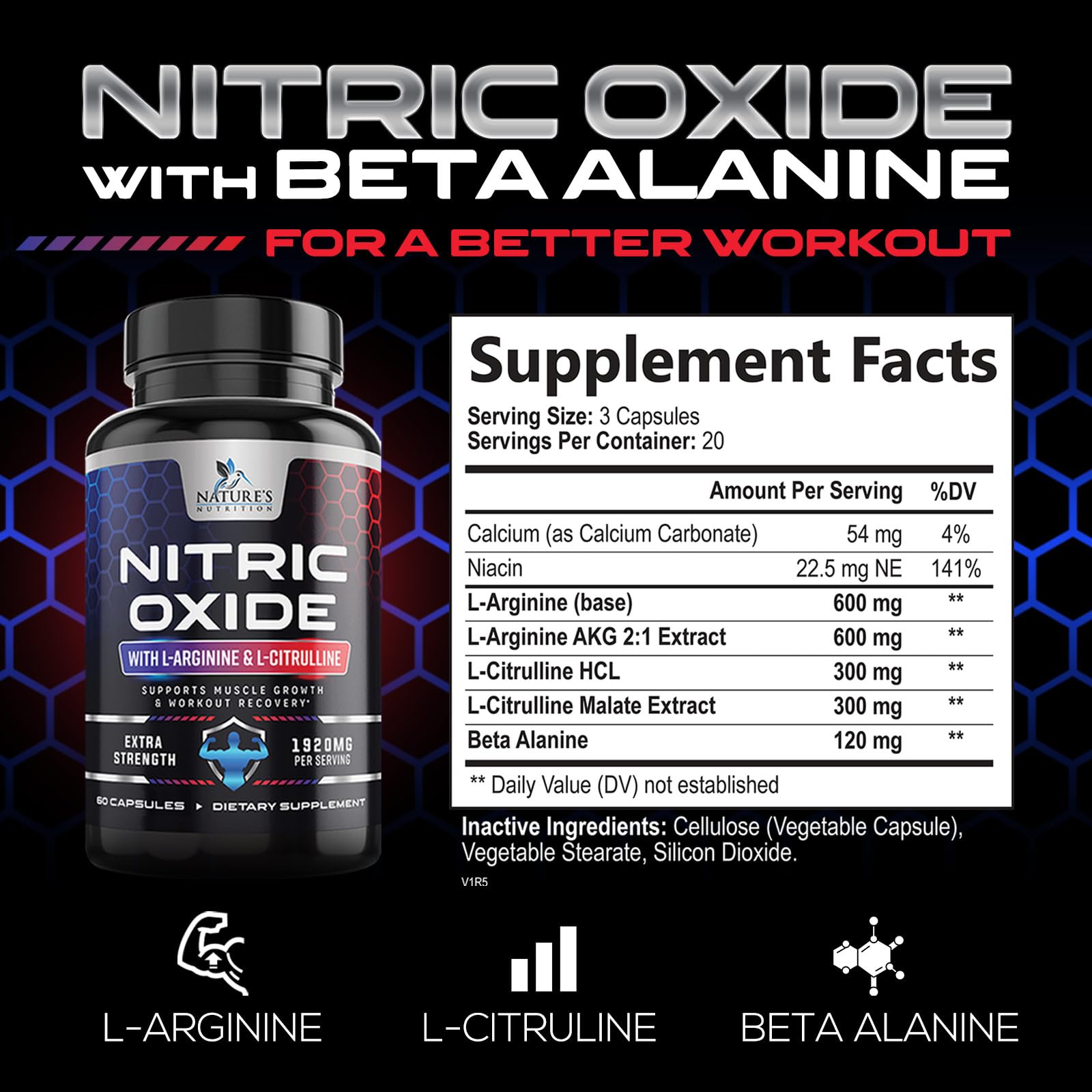 Extra Strength Nitric Oxide Supplement L Arginine 3X Strength - Citrulline Malate, AAKG Nature's Nutrition buy supplements canada