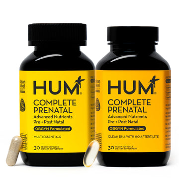 HUM Complete Prenatal Multivitamin for Women with Folate, DHA, and Choline, 23 Nutrients for Daily Support, Gluten Free, Non GMO Supplement for Pre, During, and Post Pregnancy, 30 Vegan Capsules HUM buy supplements canada