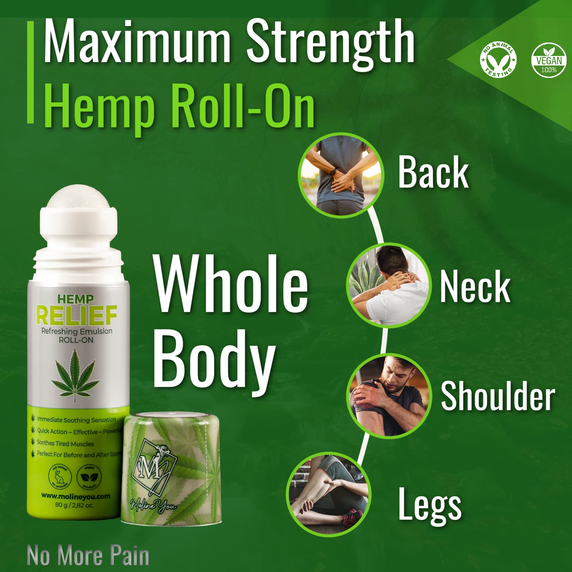 Moline You Natural Powerful Hemp Roll On, for Joint & Muscle Discomfort, Back, Neck, Knee, Shoulders HIPS. Formula with Hemp Oil Extract, Arnica, Menthol (Roll On 3 oz) Moline You buy supplements canada