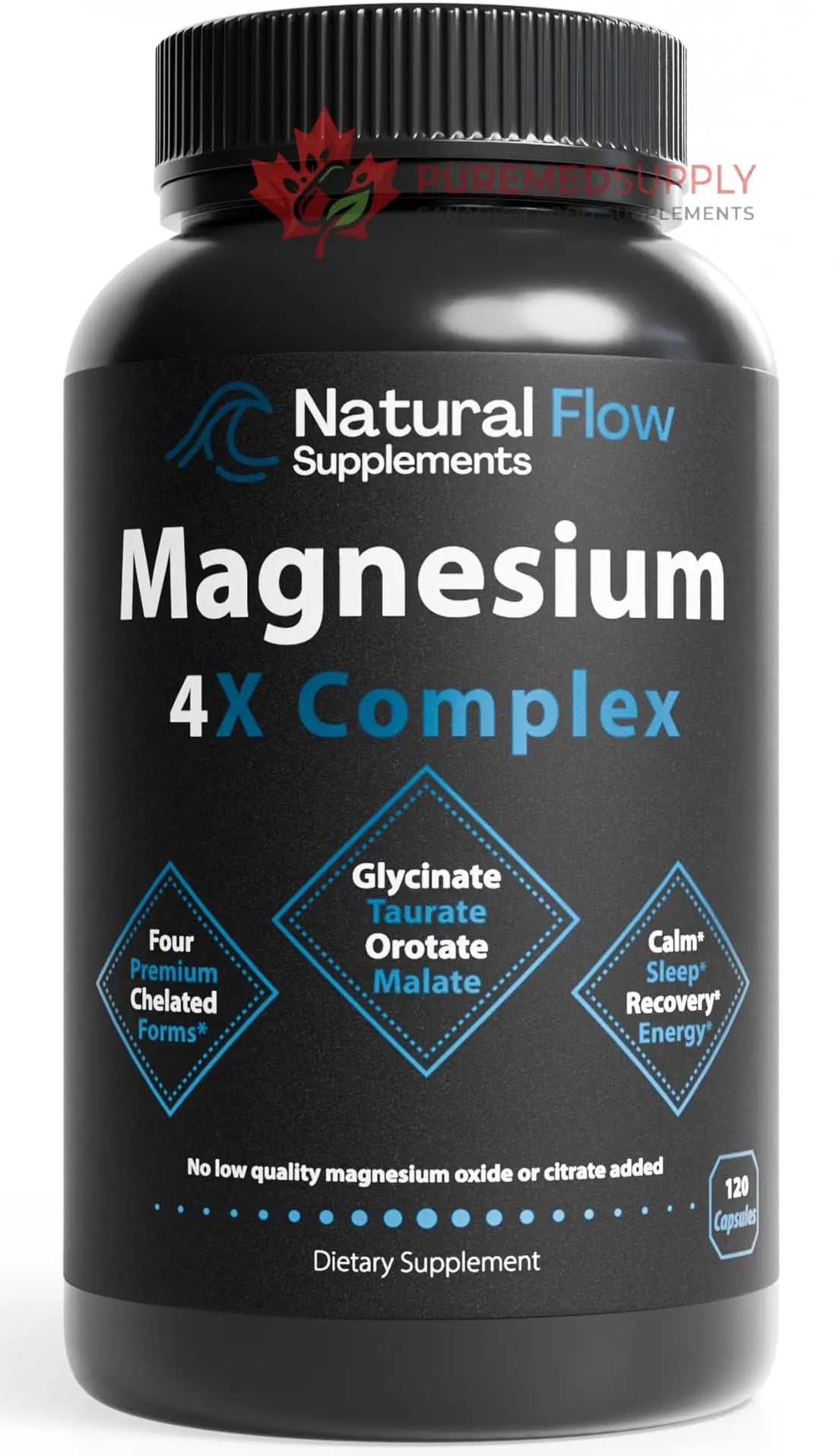 Natural Flow 4X Magnesium Supplement, Magnesium Glycinate, Taurate, Malate, Orotate Complex, Calm Sleep and Cramp Support Blend, No Mag Citrate or Oxide, 120 Capsules Natural Flow Supplements buy supplements canada