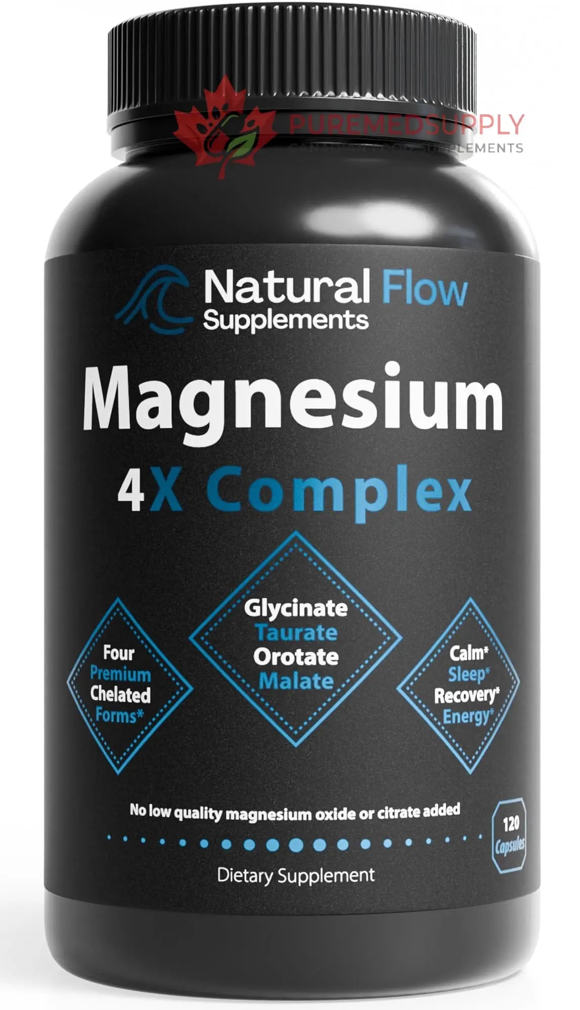 Natural Flow 4X Magnesium Supplement, Magnesium Glycinate, Taurate, Malate, Orotate Complex, Calm Sleep and Cramp Support Blend, No Mag Citrate or Oxide, 120 Capsules Natural Flow Supplements buy supplements canada