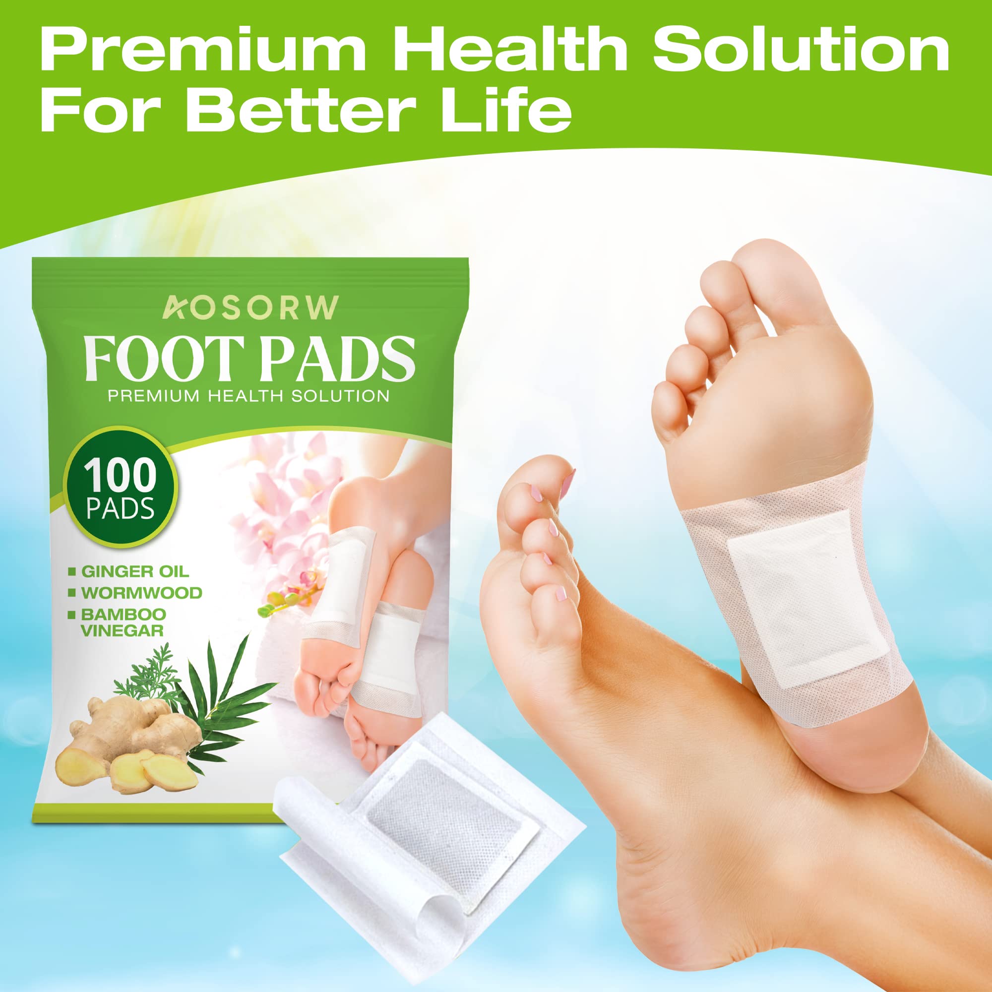 AOSORW 100 Pack Foot Pads, Ginger Oil Bamboo Charcoal Foot Pads, Foot Care Patch AOSORW buy supplements canada