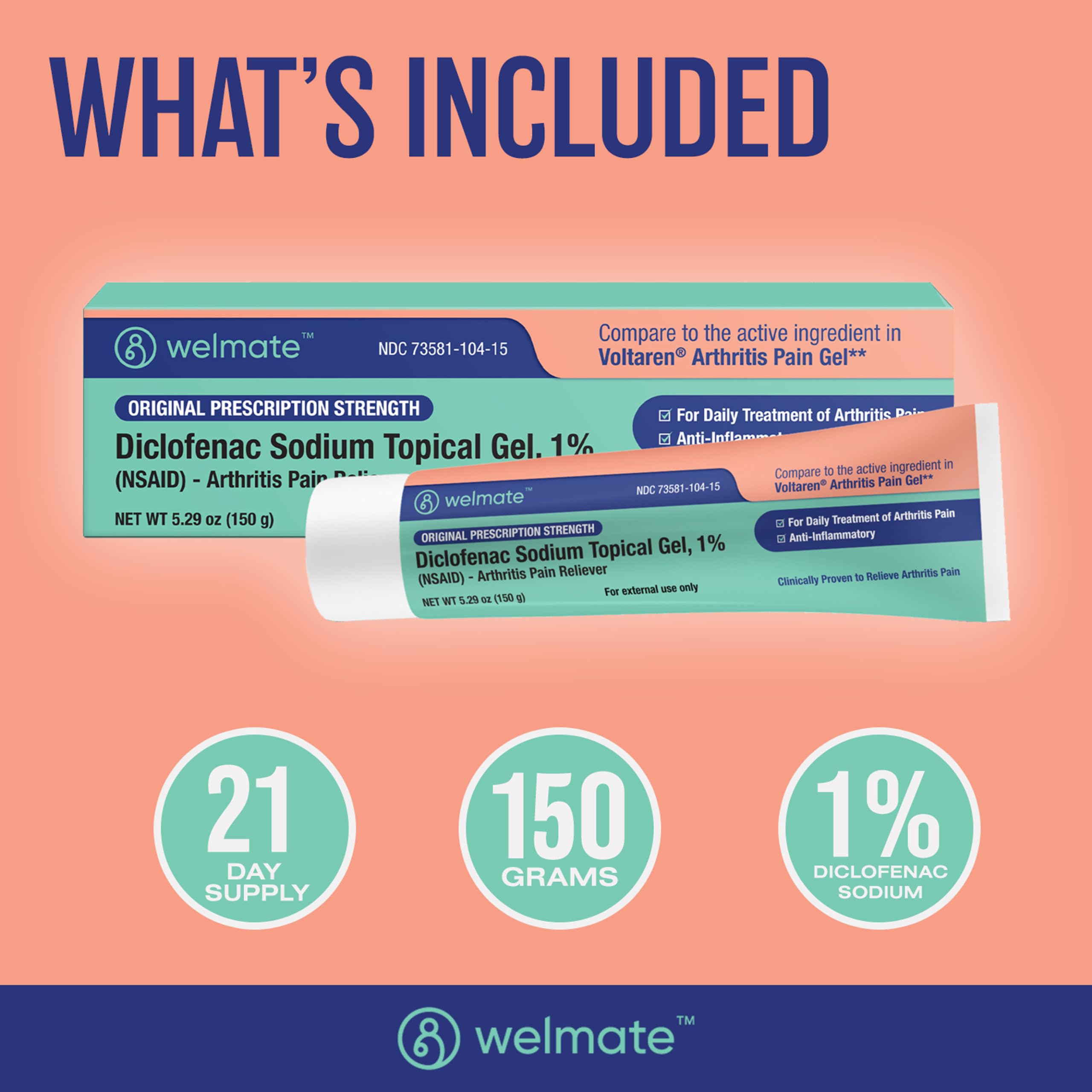 WELMATE - Diclofenac Sodium Topical Gel 1% (5.29 oz) - Arthritis Pain Reliever & Mobility Aid - Pain Relief Cream/Gel WELMATE buy supplements canada