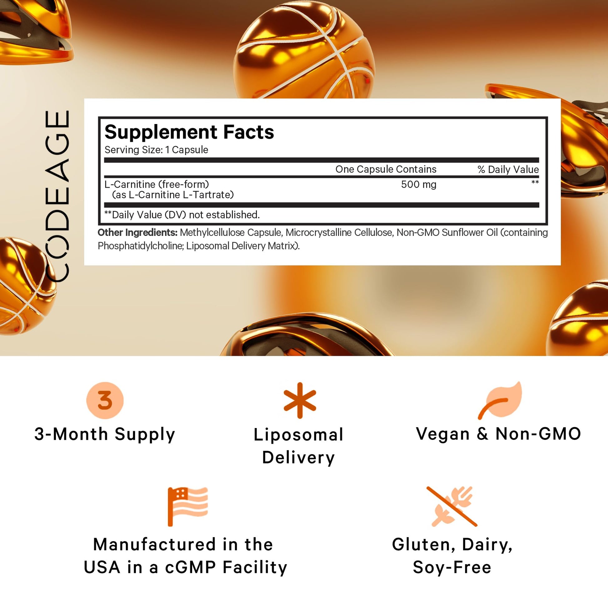 Codeage Liposomal L-Carnitine+ Supplement - 500 mg L-Carnitine L-Tartrate per Serving - Free-Form Amino Acid - Carnitine - Liposomal Delivery - Vegan, Non-GMO, Gluten-Free - 90 Capsules Codeage buy supplements canada