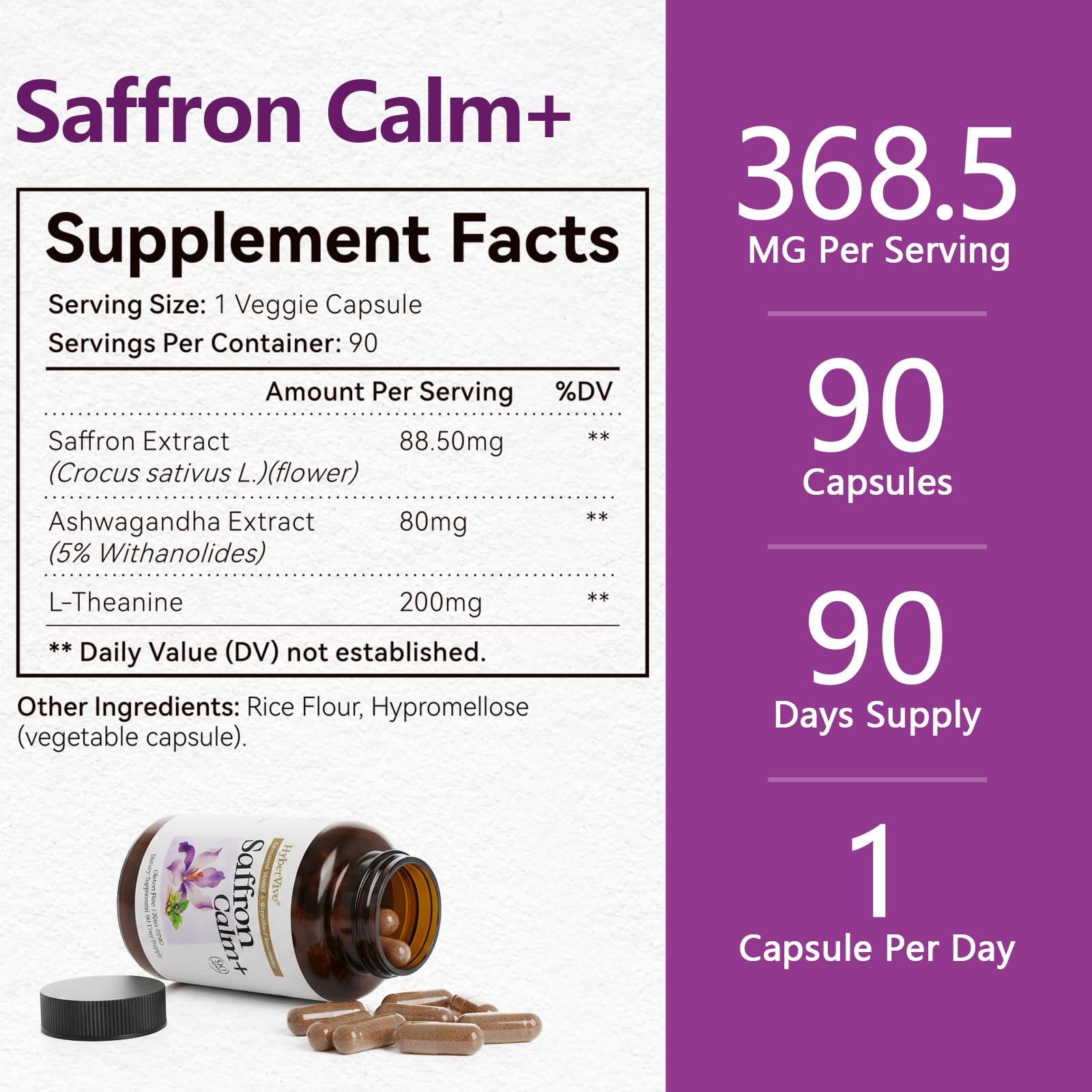 HyberVive Saffron Supplements with Ashwagandha & L-Theanine - 368.5MG - Mood Balance, Stress Relief & Mental Clarity – Cortisol Support for Women & Men, Made in USA, 90 Vegan Capsules HyberVive buy supplements canada