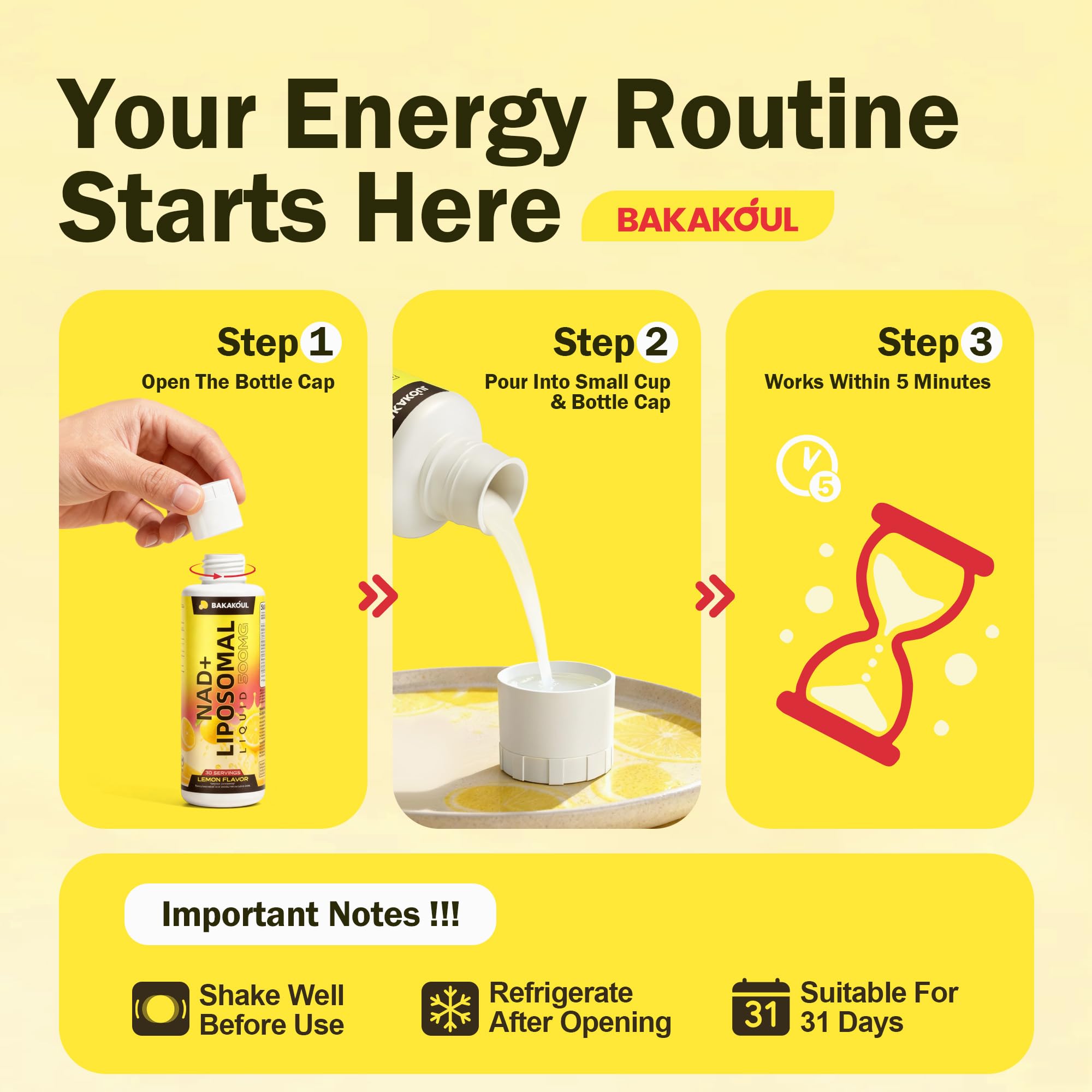 Liposomal NAD+ Liquid Supplement - Designed to Help Support Absorption - Nhanced Cellular Uptake, Helps Support Normal Cellular Health, Supports Cellular Energy Metabolism and Vitality - Lemon Flavor BAKAKOUL buy supplements canada