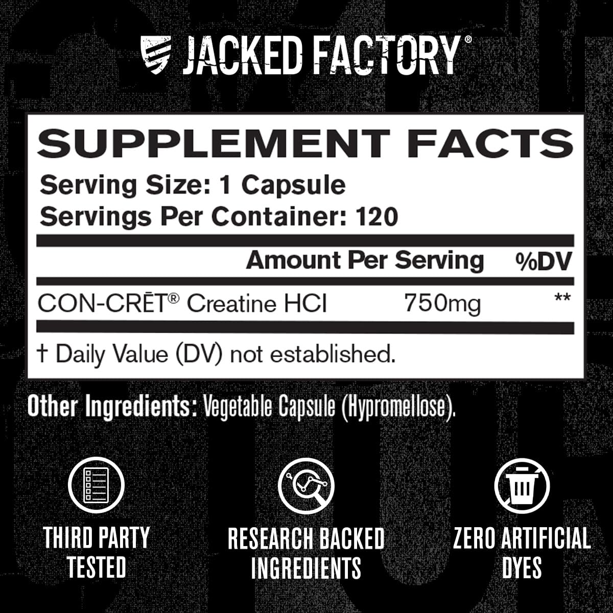Jacked Factory Creatine HCl Capsules - CON CRET Creatine Pills 750mg - Lean Muscle Growth & Recovery, Boost Strength & Endurance, No Bloating or Cramps - 120 Capsules Jacked Factory buy supplements canada