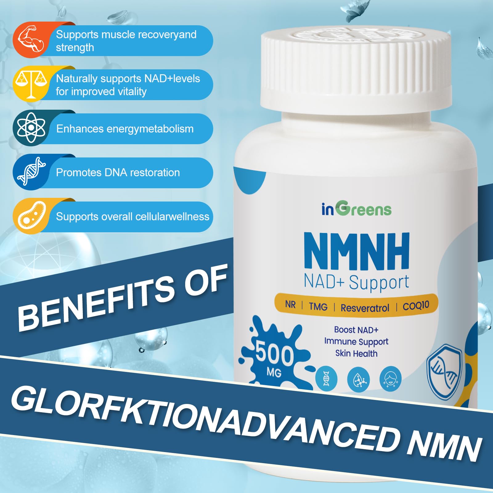 500mg NMNH, NMN Supplement Alternative with NR, TMG, Resveratrol, COQ10, NAD Supplement, Anti Aging, Energy, Boost NAD+ Levels, 60 Capsules inGreens buy supplements canada