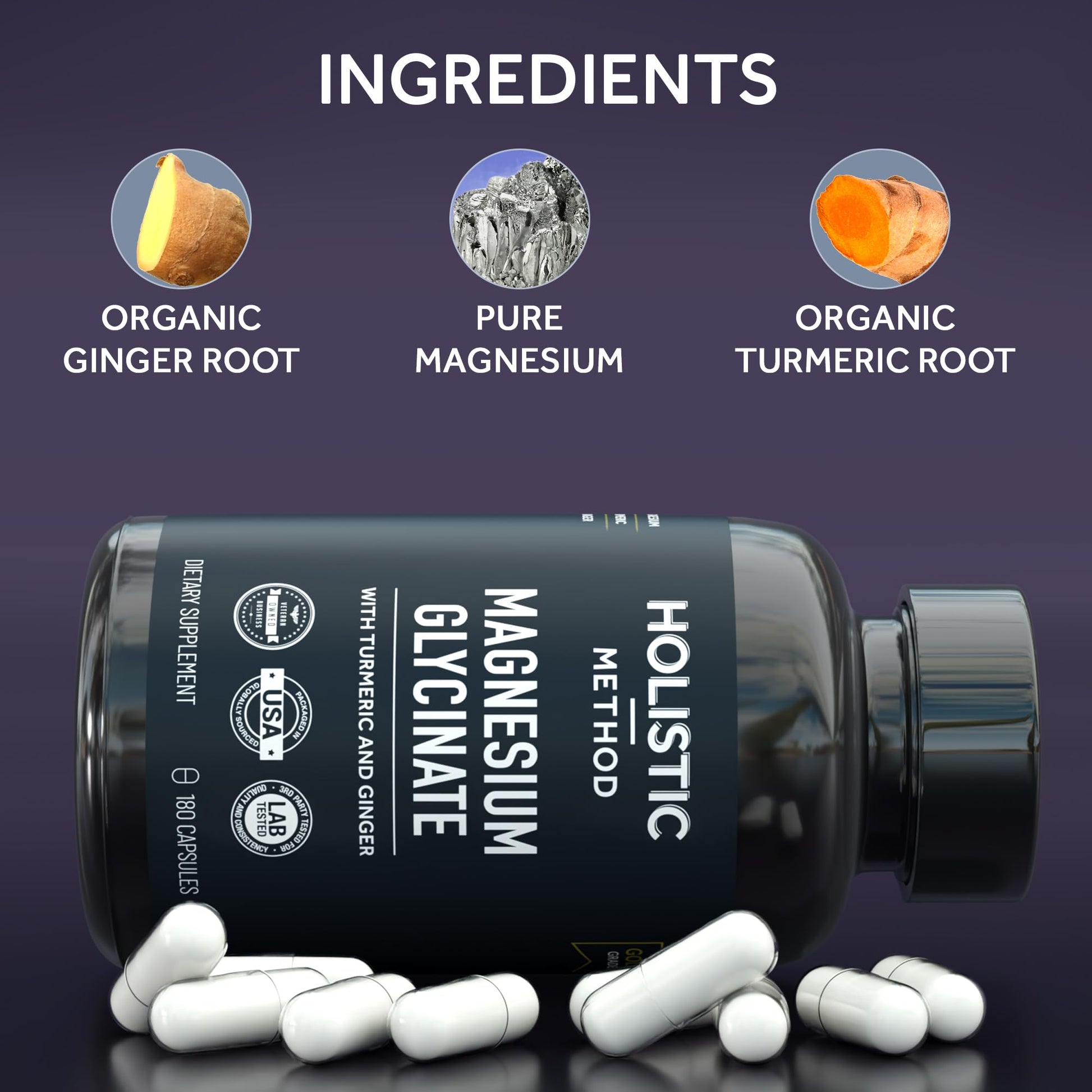 Magnesium Glycinate Capsules with Organic Turmeric and Ginger - 180 Vegan Capsules for Sleep, Relaxation, Muscle Cramps and Immune Support Holistic Method buy supplements canada