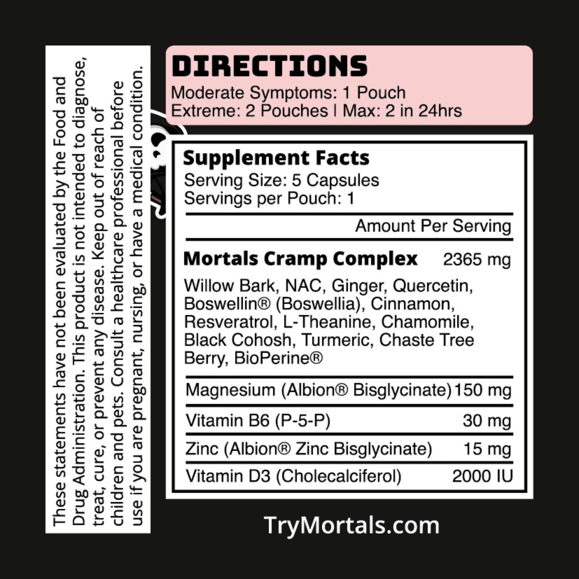 Mortals Cramp Crusher, Supports Bloating Relief for Women, Chasteberry, Magnesium Bisglycinate, Vitamin B6, Black Cohosh, Women's Hormone Balance Supplement, PMS Relief, (50 Capsules) Mortals buy supplements canada