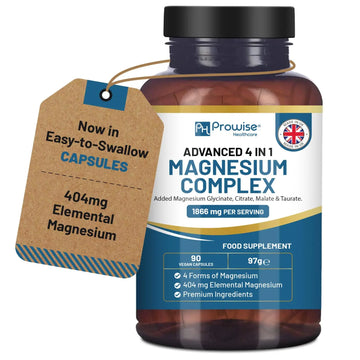Magnesium Glycinate Complex 4 in 1-1866mg per Serving | Precise 404mg Elemental Magnesium dose | Added Magnesium Glycinate, Citrate, Malate & Taurate | 90 Vegan Capsules - by Prowise PH PROWISE Healthcare buy supplements canada