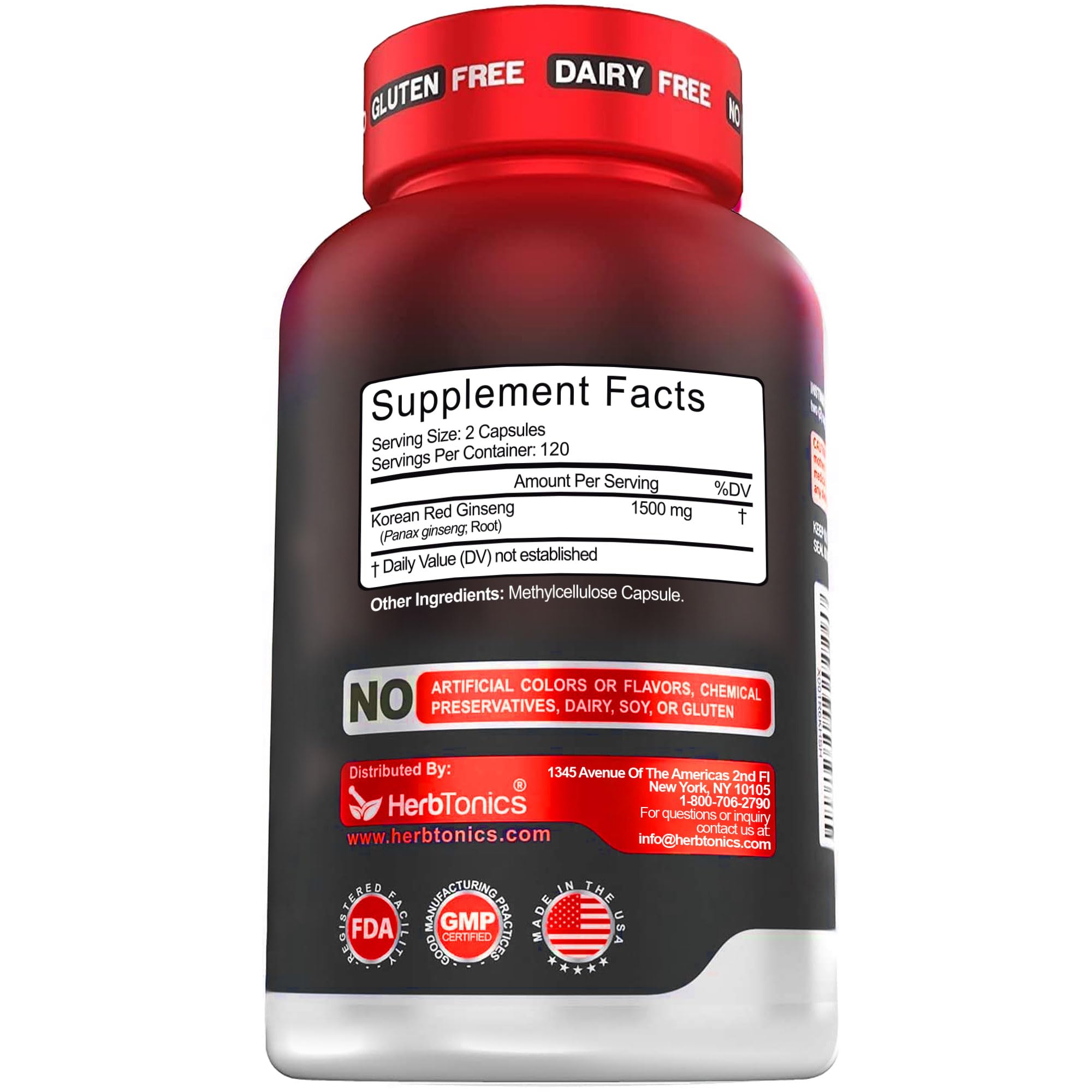 Herbtonics Korean Red Panax Ginseng 1500mg - Energy Supplement for Peak Performance, Focus & Vitality - High Potency Ginseng Root Extract - 240 Vegan Capsules Herbtonics buy supplements canada