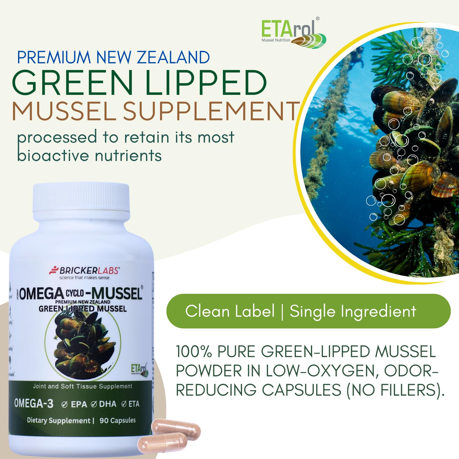 Bricker Labs Omega Cyclo - Mussel Joint Health Supplement, Premium New Zealand Green Lipped Mussel, Full Spectrum Omega Joint Supplements for Joint Health and Comfort, 90 Capsules Bricker Labs buy supplements canada