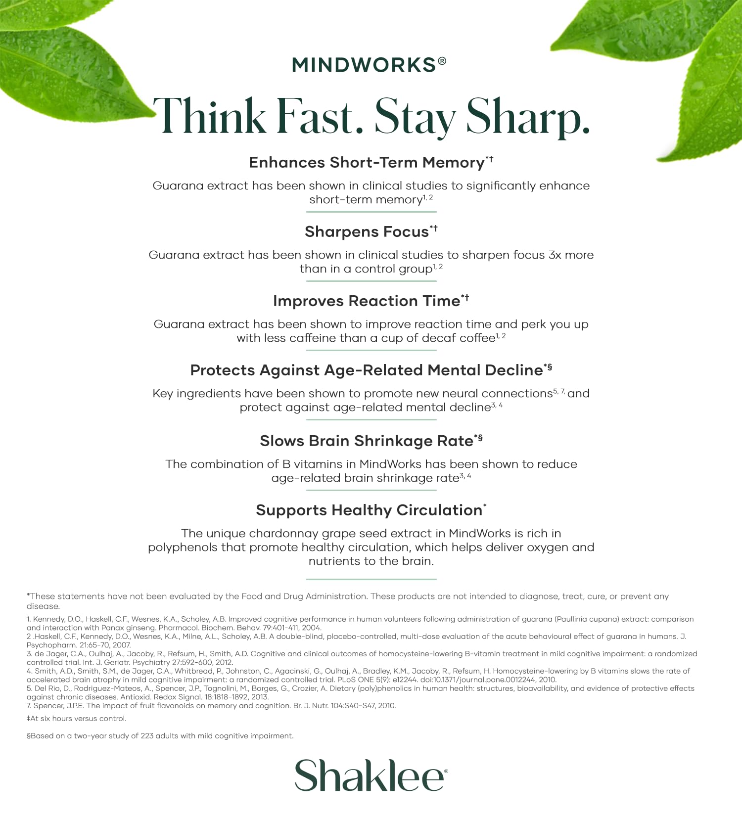Shaklee MindWorks® - Brain Health Supplement for Brain Sharpness & Focus - Supported Nutrients & Extracts - Chardonnay Grape Seed Polyphenols, Guarana Extract, Vitamins B6, B12, Folate - 30 Tablets Shaklee buy supplements canada