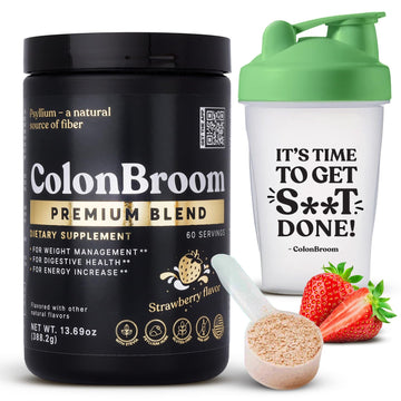 ColonBroom Premium Psyllium Husk Powder (Strawberry, 60 Servings) + Shaker Bottle for Colon Broom Fiber Powder Drink Bundle - Colon Cleanse for Bloating Relief & Gut Health - Fiber Powder Supplement ColonBroom buy supplements canada