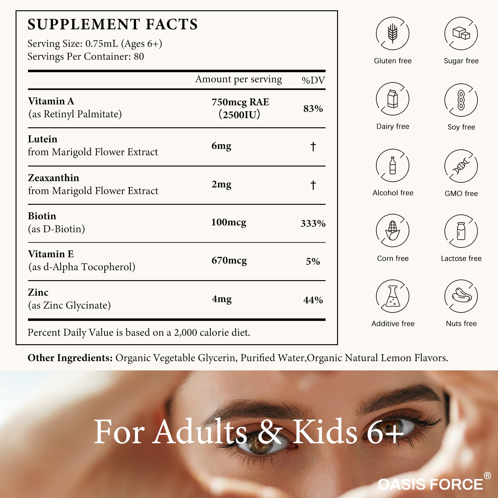 OASIS FORCE 6 in 1 Vitamin A Liquid Drops with Lutein & Zeaxanthin, Vita A Retinyl Palmitate for Skin, Vision & Immune Support, Adults & Kids Ages 6+, Vegan, Non-GMO, 2 Fl Oz OASIS FORCE buy supplements canada