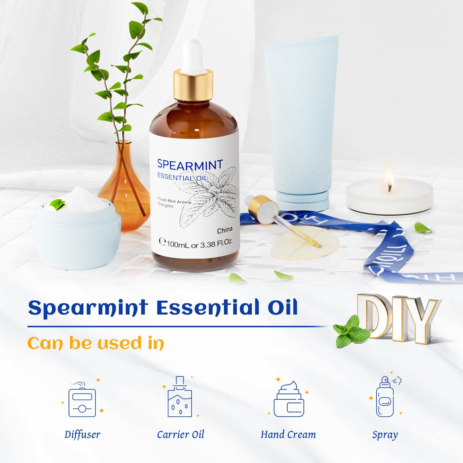 HIQILI 100ML Spearmint Essential Oil for Skin Care -100% Pure Treatment Grade - 3.38 Fl Oz. HIQILI buy supplements canada