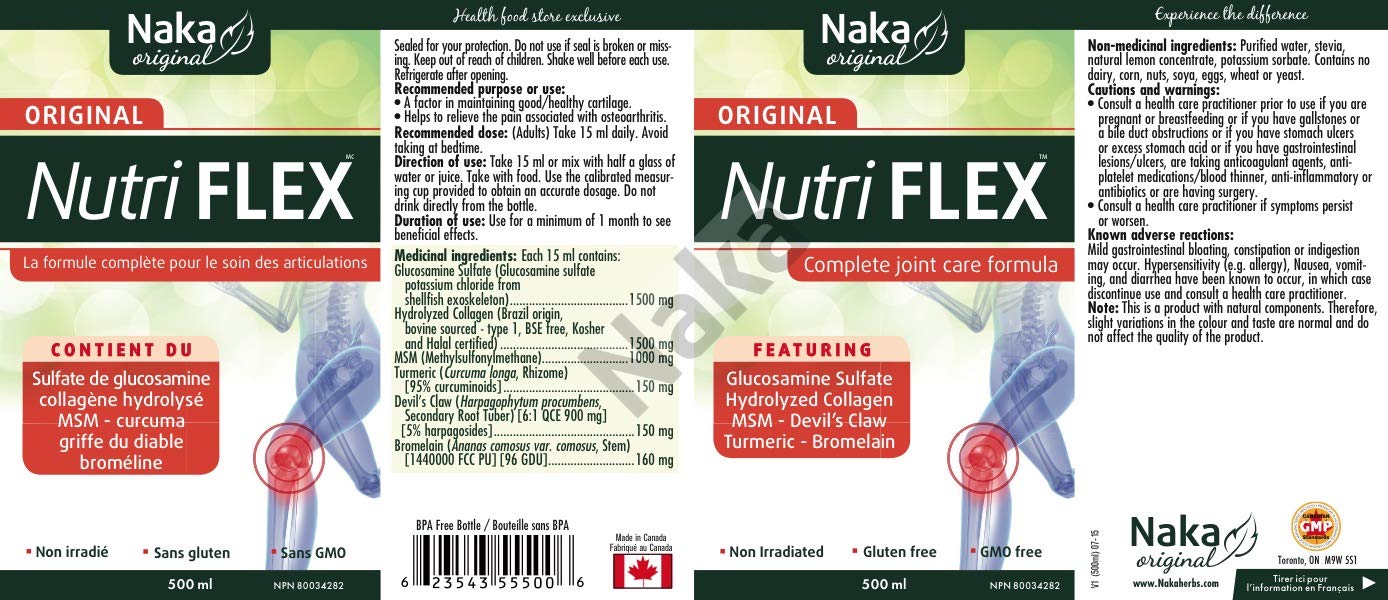 Naka Nutri-Flex Joint Support Supplement. Highly Absorbable Liquid Vitamins Formula for Joint Care, 500 Milliliters NAKA buy supplements canada