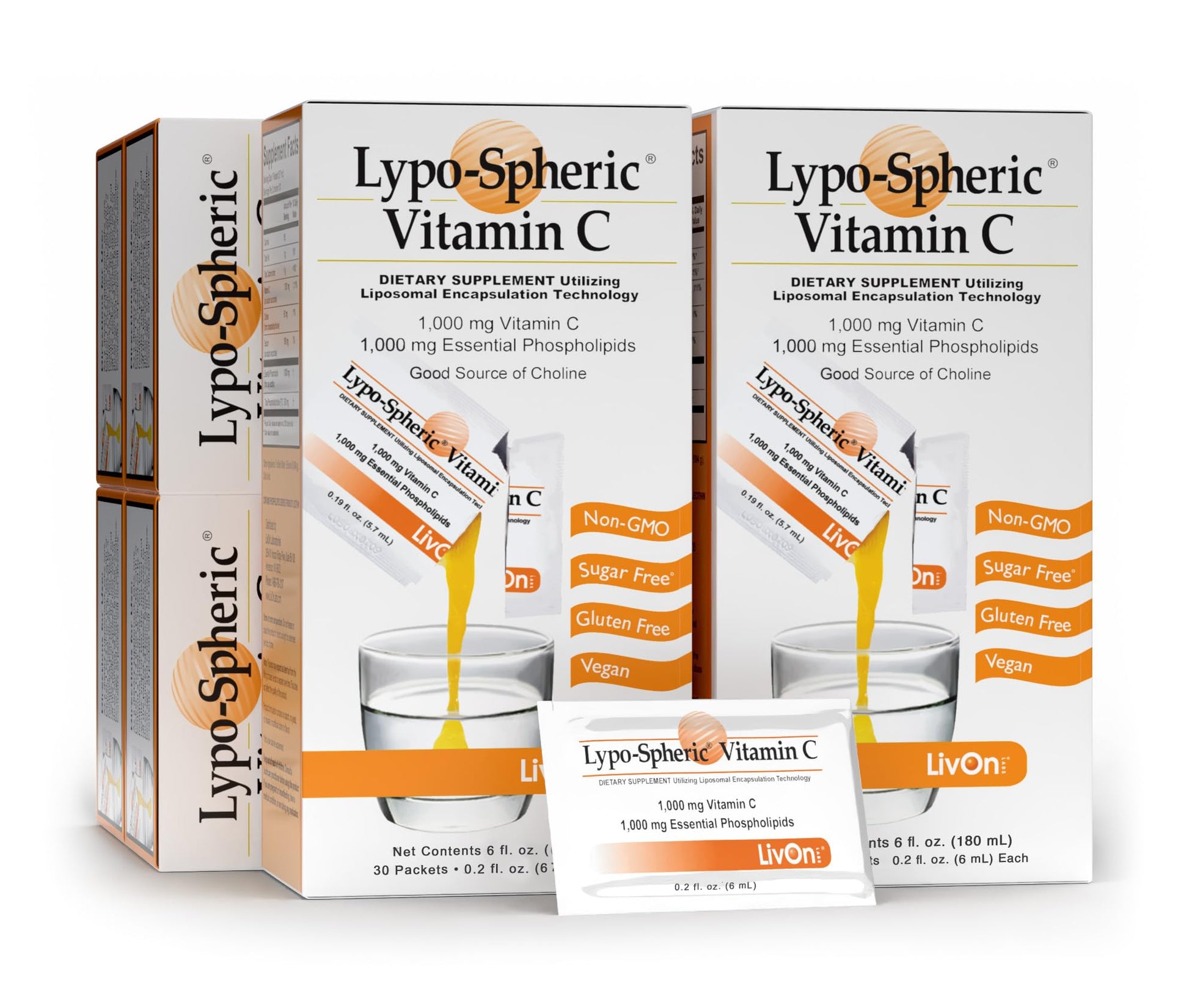 LivOn Laboratories Lypo–Spheric Vitamin C – 6 Cartons (180 Packets) – 1,000 mg Vitamin C & 1,000 mg Essential Phospholipids Per Packet – Liposome Encapsulated for Improved Absorption – 100% Non–GMO LivOn Laboratories buy supplements canada