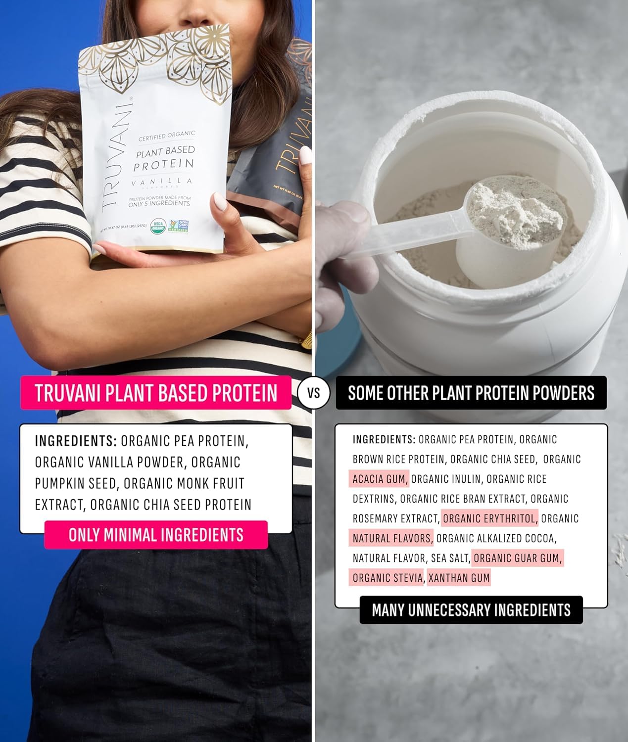 Truvani Organic Plant Based Protein Powder | Vanilla | 20g Pea Protein | 18 Servings | Vegan & Keto | Gluten & Dairy Free | Low Carb | No Added Sugar Truvani buy supplements canada