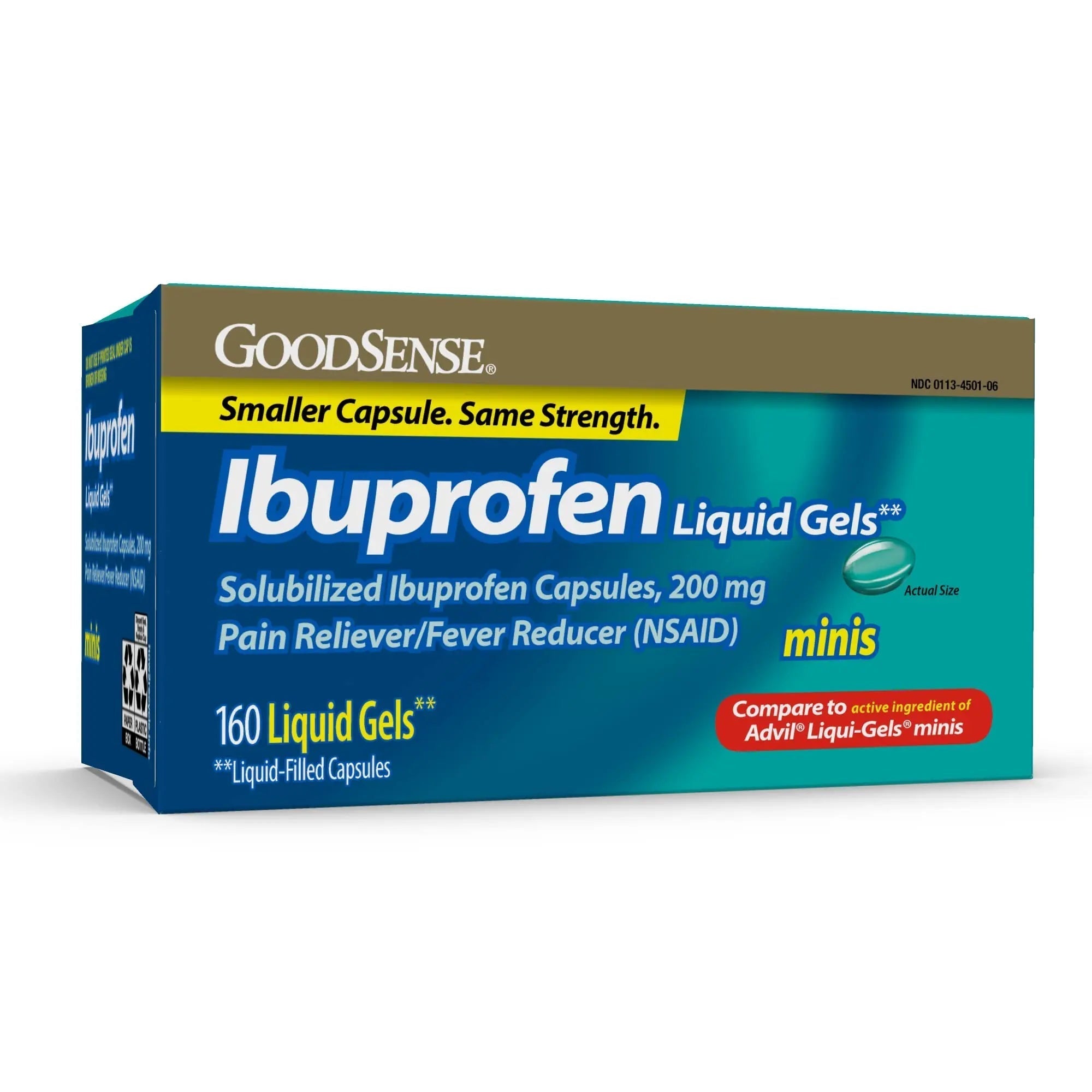 GoodSense Ibuprofen Mini Liquid-Gels, 200 mg, Liquid-Filled Capsules, Pain Reliever and Fever Reducer, 160 Count GoodSense buy supplements canada