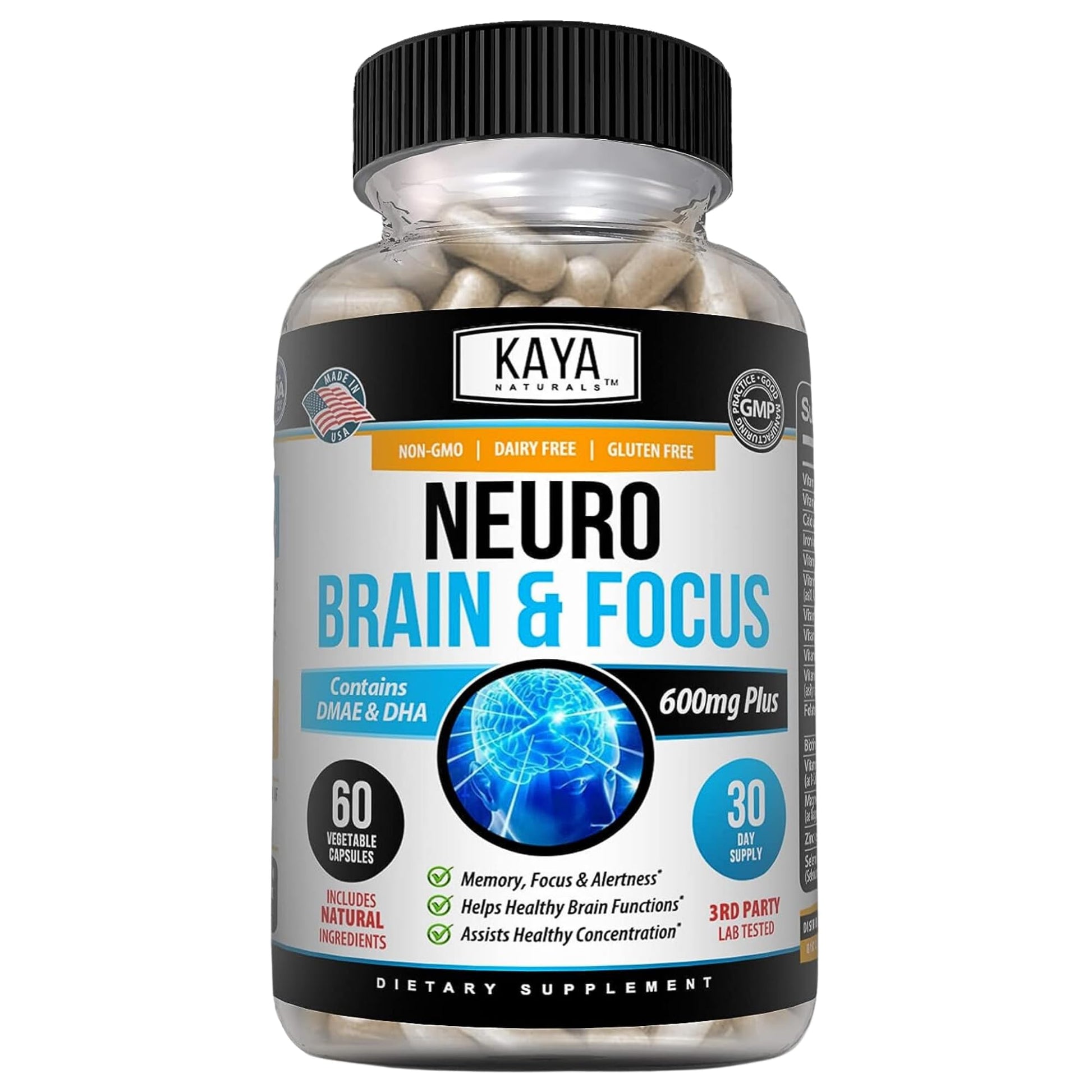 Kaya Naturals - Neuro Brain for Memory & Focus - Nootropic Energy Capsule - Nootropic Brain Support Supplement - Focus & Concentration & Learning Accuracy - Cognitive Function - 60 Count Kaya Naturals buy supplements canada