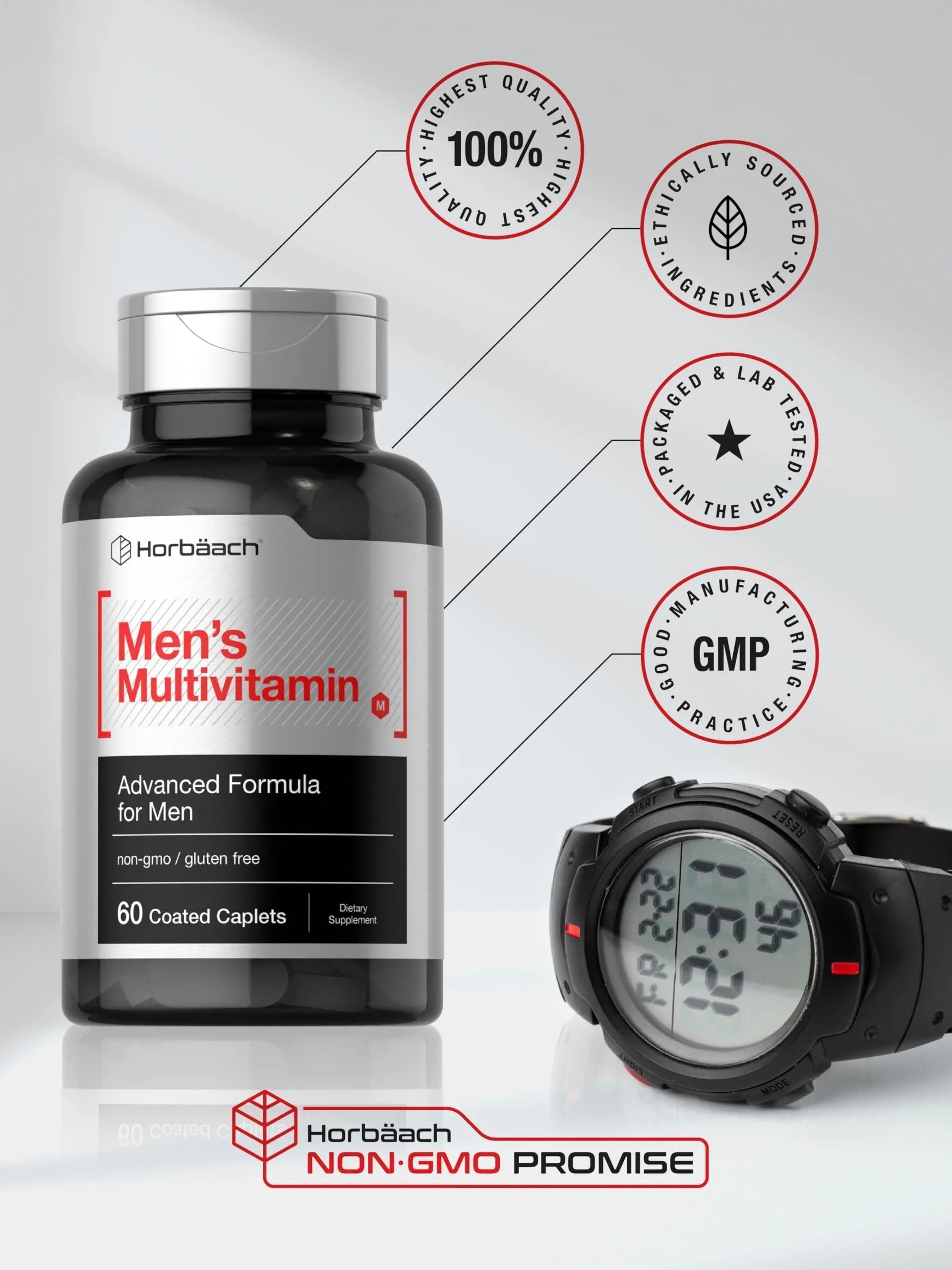 Horbäach Mens Multivitamin | 60 Caplets | Advanced Formula | with Vitamin C, D, Magnesium, Minerals & More | Horbäach buy supplements canada