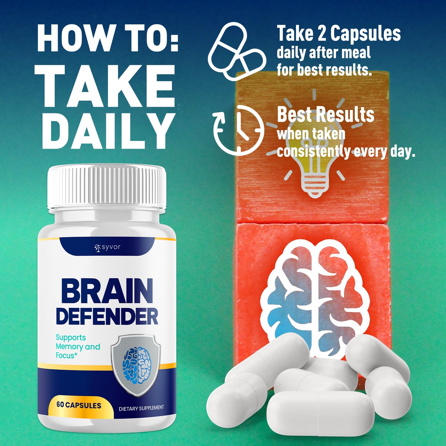 (2 Pack) Brain Defender Supplement Pills, Official Brain Defender Advanced Formula Nootropic Capsules, All Natural Health and Wellness Support Formula Maximum Strength Braindefender (120 Capsules) Syvor buy supplements canada