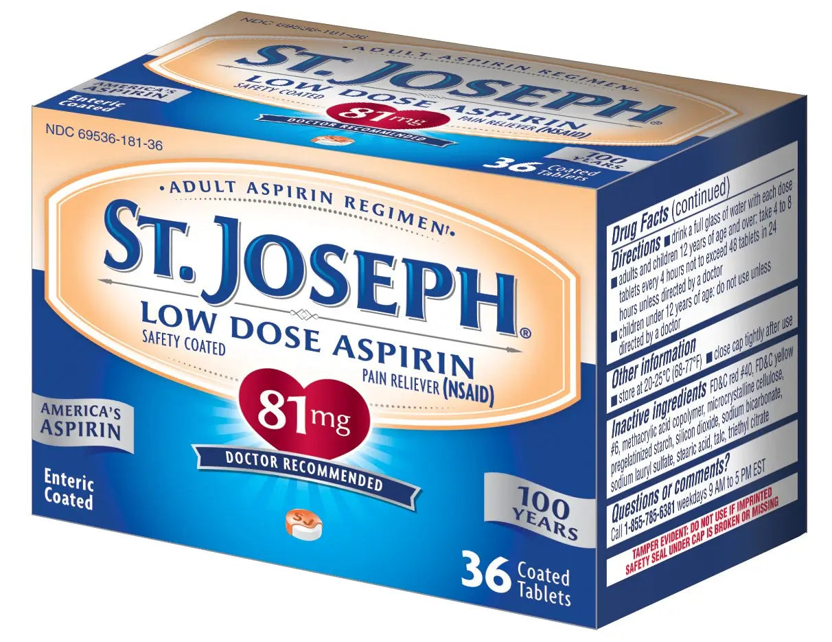 St. Joseph Aspirin Pain Reliever (NSAID) 81mg, Enteric Safety Coated, Adult Low Dose Regimen, 36 ct St. Joseph buy supplements canada