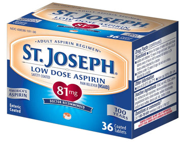 St. Joseph Aspirin Pain Reliever (NSAID) 81mg, Enteric Safety Coated, Adult Low Dose Regimen, 36 ct St. Joseph buy supplements canada