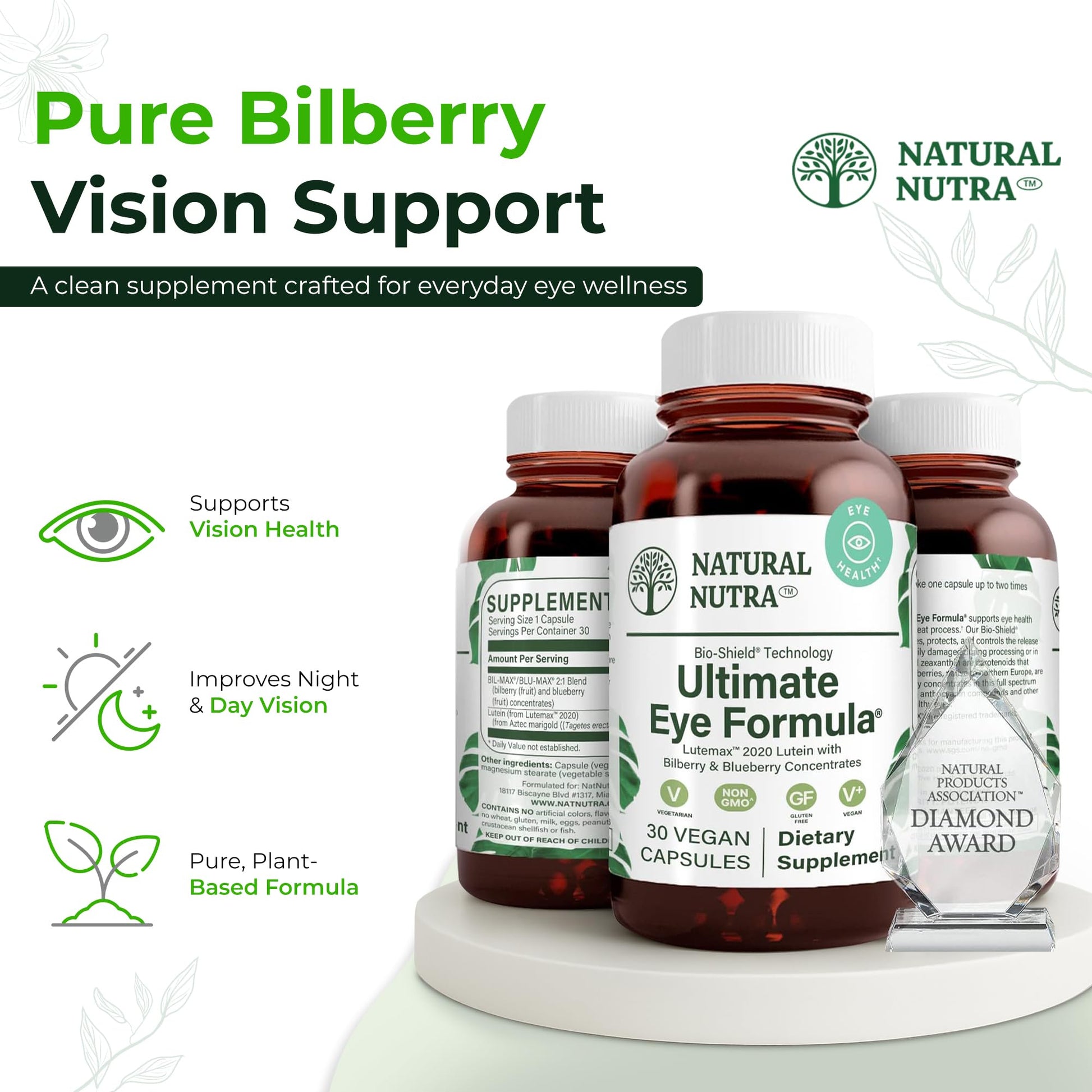 Natural Nutra Ultimate Eye Health Supplement - Bilberry & Blueberry Extract Blend for Day and Night Vision Support, Promotes Color Perception & Eye Clarity - Non-GMO, Vegan - 30 Capsules (Pack of 3) Natural Nutra buy supplements canada
