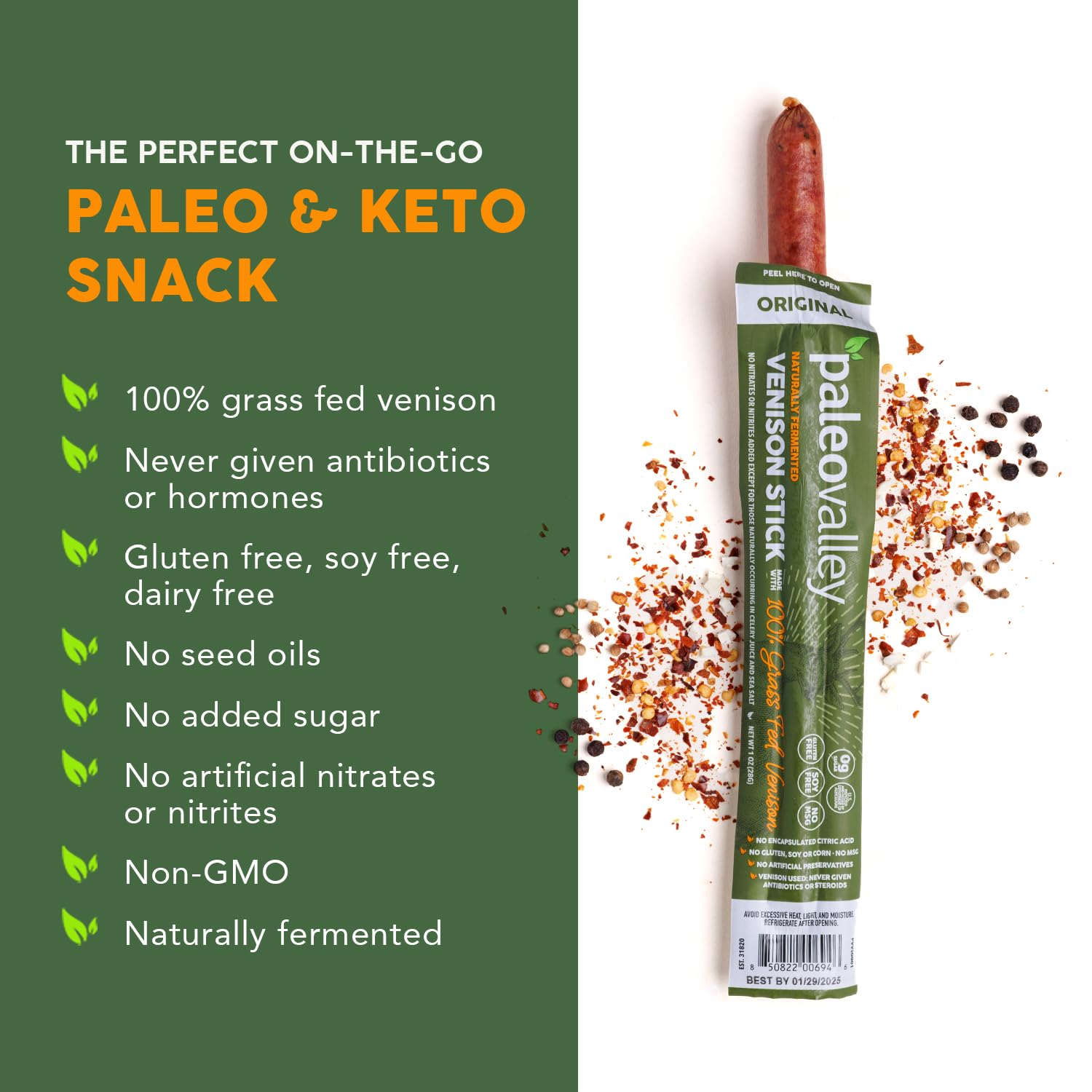 Paleovalley 100% Grass Fed Venison Sticks – 10 Pack – Keto-Friendly, High Protein, Low-Calorie Snack – Omega-3 Rich, Gluten-Free, Nitrate-Free, Naturally Flavored – Healthy On-the-Go Meat Snack Paleovalley buy supplements canada