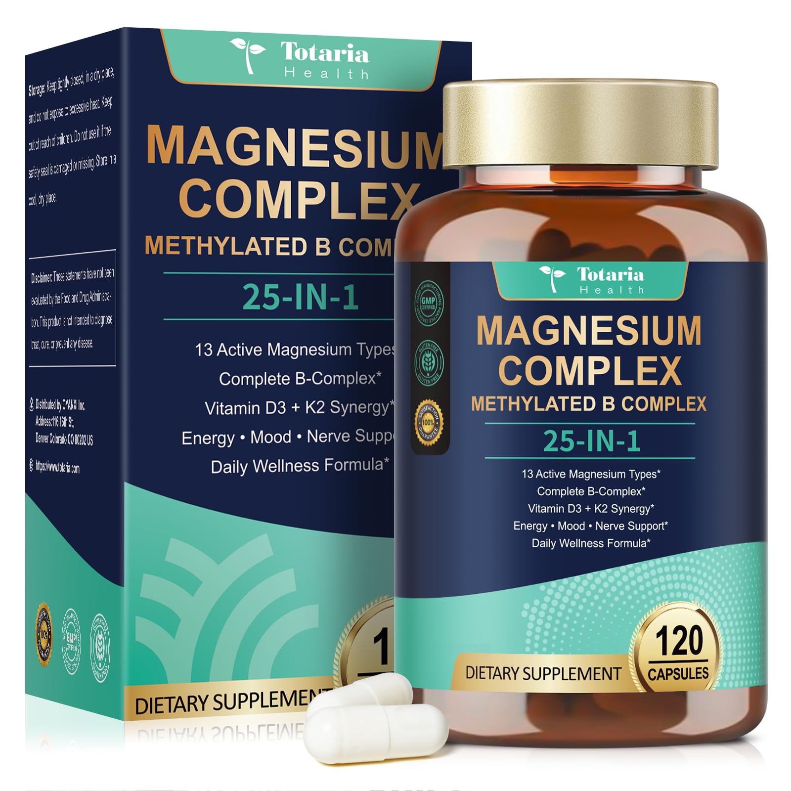 25-in-1 Magnesium Complex with Methylated B Complex Magnesium Glycinate Citrate Malate Taurate Gluconate Aspartate Carbonate D3 K2, Magnesium Supplement Totaria buy supplements canada