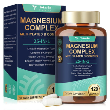 25-in-1 Magnesium Complex with Methylated B Complex Magnesium Glycinate Citrate Malate Taurate Gluconate Aspartate Carbonate D3 K2, Magnesium Supplement Totaria buy supplements canada