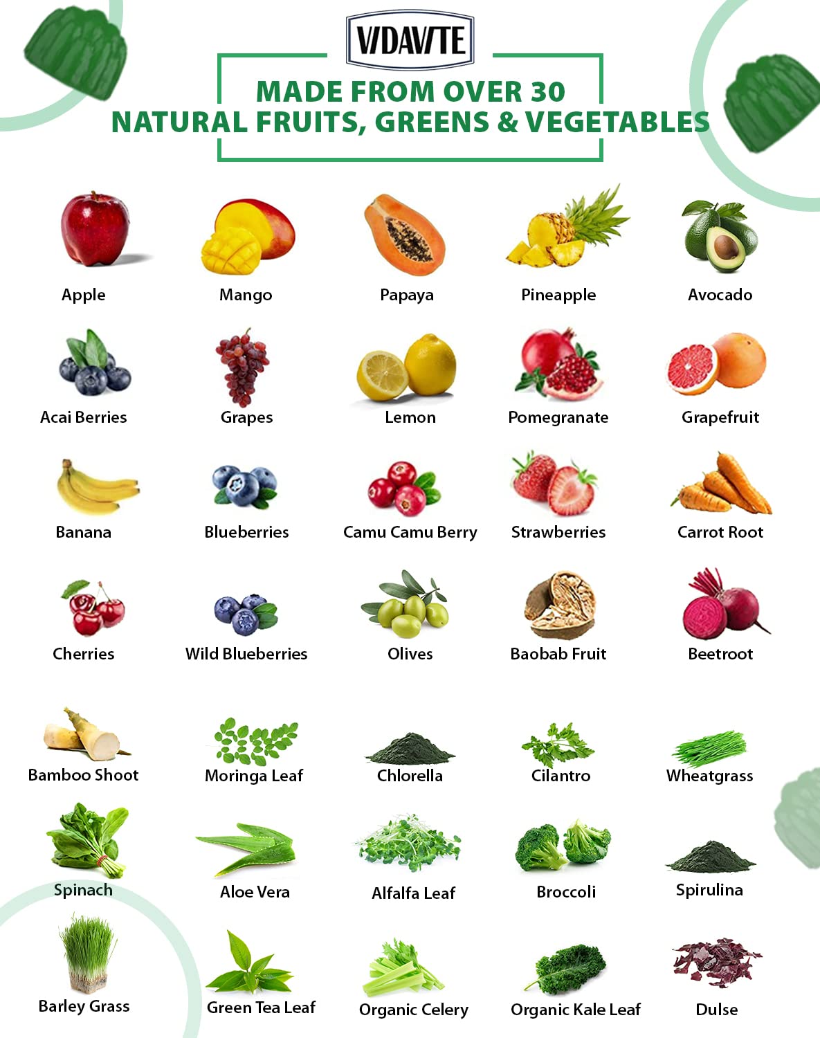VIDAVITE Sugar-free Super Greens Gummies — US-Made, 35+ Fruit and Veggie gummies to Boost Immunity, Skin & Gut Health — Ideal Fruits and Vegetables Supplement VIDAVITE buy supplements canada
