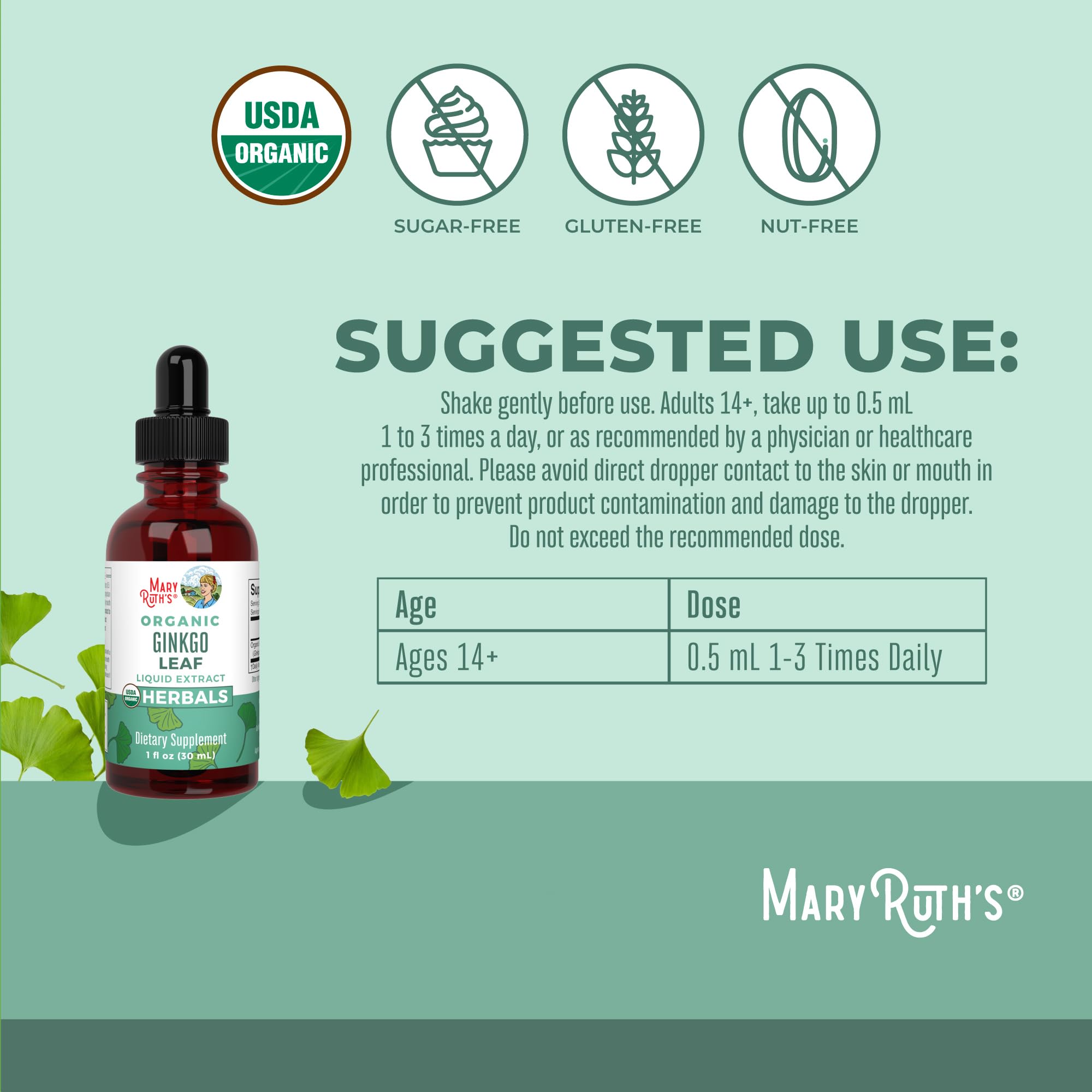 MaryRuth Organics Ginkgo Leaf Liquid Drops | Herbal Supplement | Nootropic | Circulatory System & Nervous System Health | USDA Organic | Non-GMO | Vegan | 60 Servings MARYRUTH'S buy supplements canada