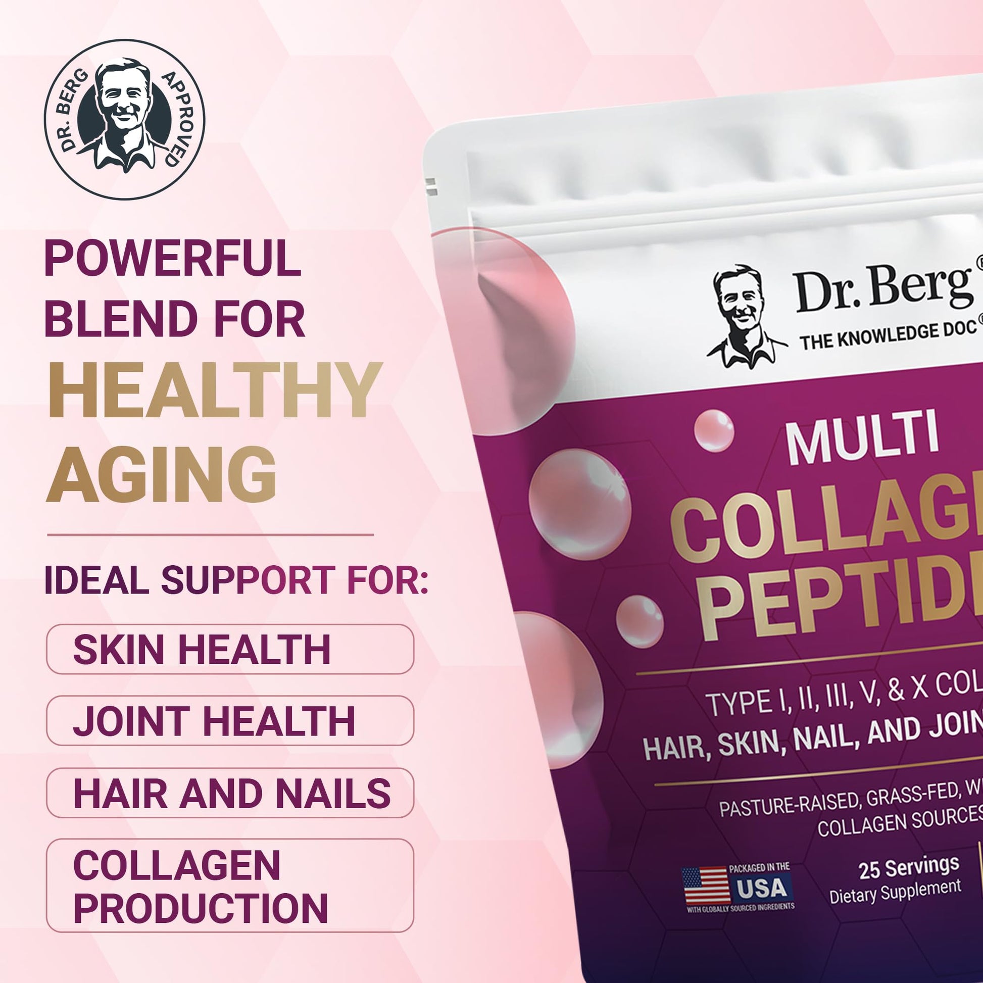 Dr. Berg Multi Collagen Peptides Powder Types I, II, III, V, X - Unflavored Collagen Powder w/ 14 g of Protein - Grass-Fed Dr. Berg Nutritionals buy supplements canada