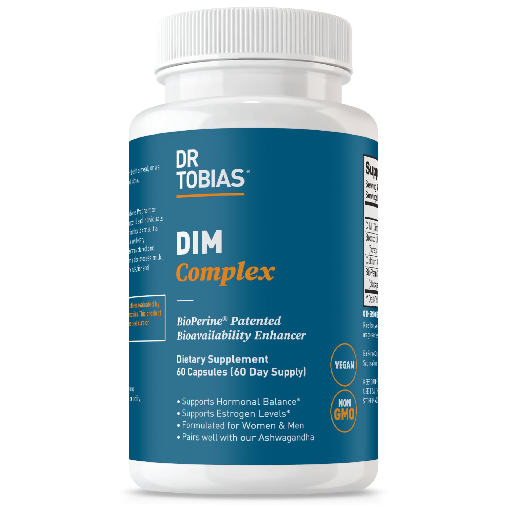 Dr. Tobias DIM Complex, Hormone Balance for Women & Men, DIM Supplement with BioPerine, Broccoli Extract & Calcium D-Glucarate Estrogen Detox Balance Complex, Non-GMO, Vegan, 60 Capsules Dr. Tobias buy supplements canada