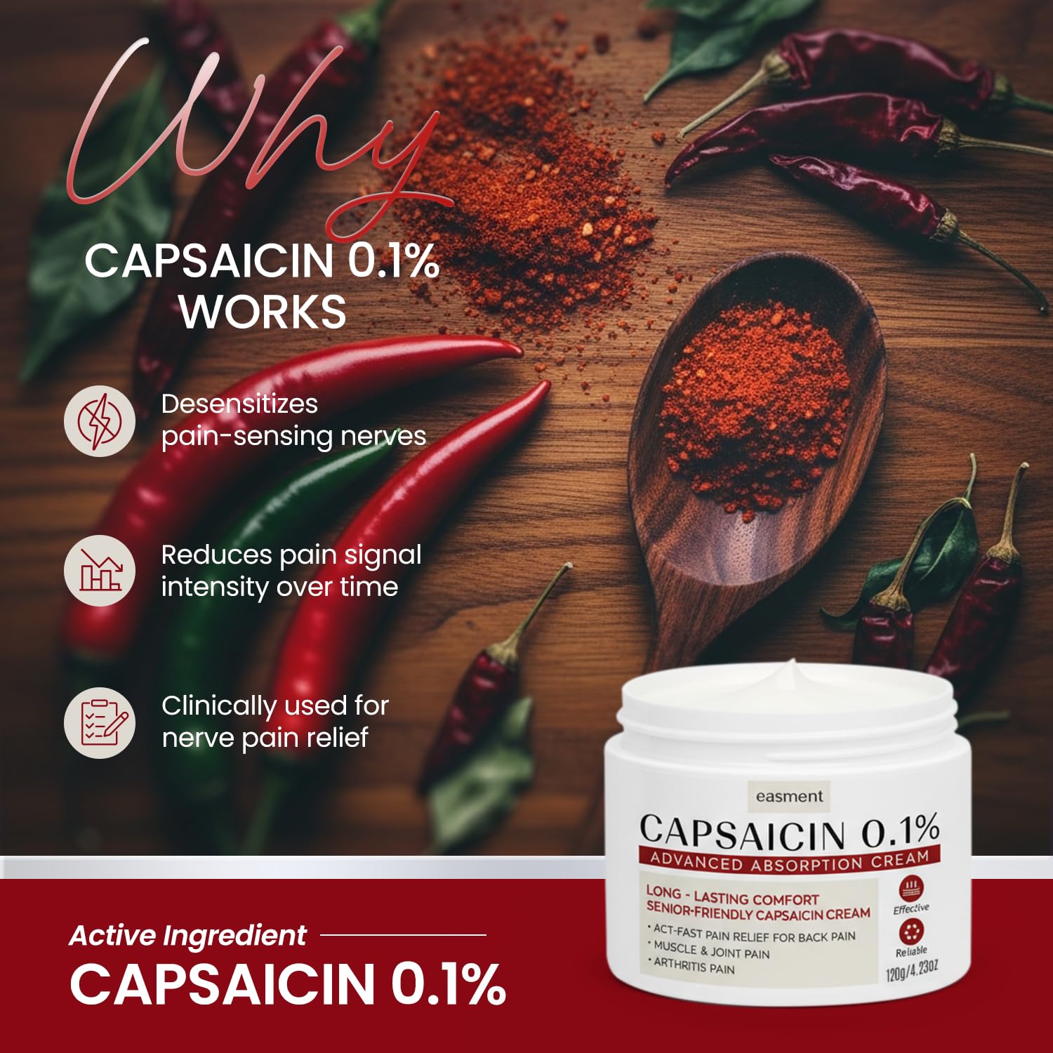 Easment Capsaicin Pain Relief Cream – Topical Arthritis & Muscle Pain Relief for Joint, Nerve & Back Pain – Medicated Pain Cream with Capsaicin 0.1% – Arnica, Aloe & Chamomile, 4.23 Fl Oz Easment buy supplements canada