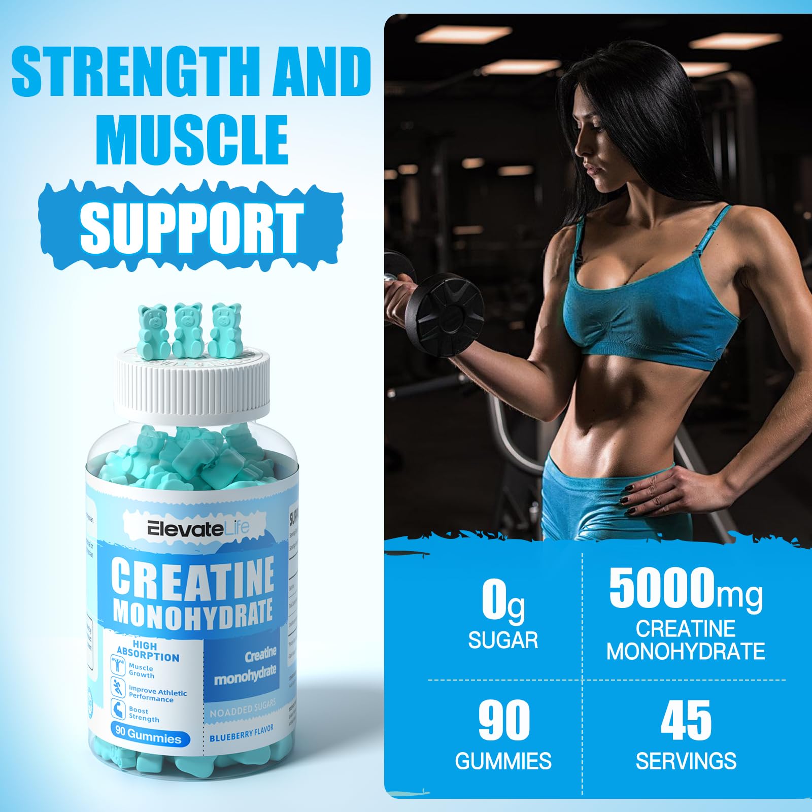 ElevateLife Creatine Monohydrate Gummies 5000mg for Men & Women, Chewables ElevateLife buy supplements canada