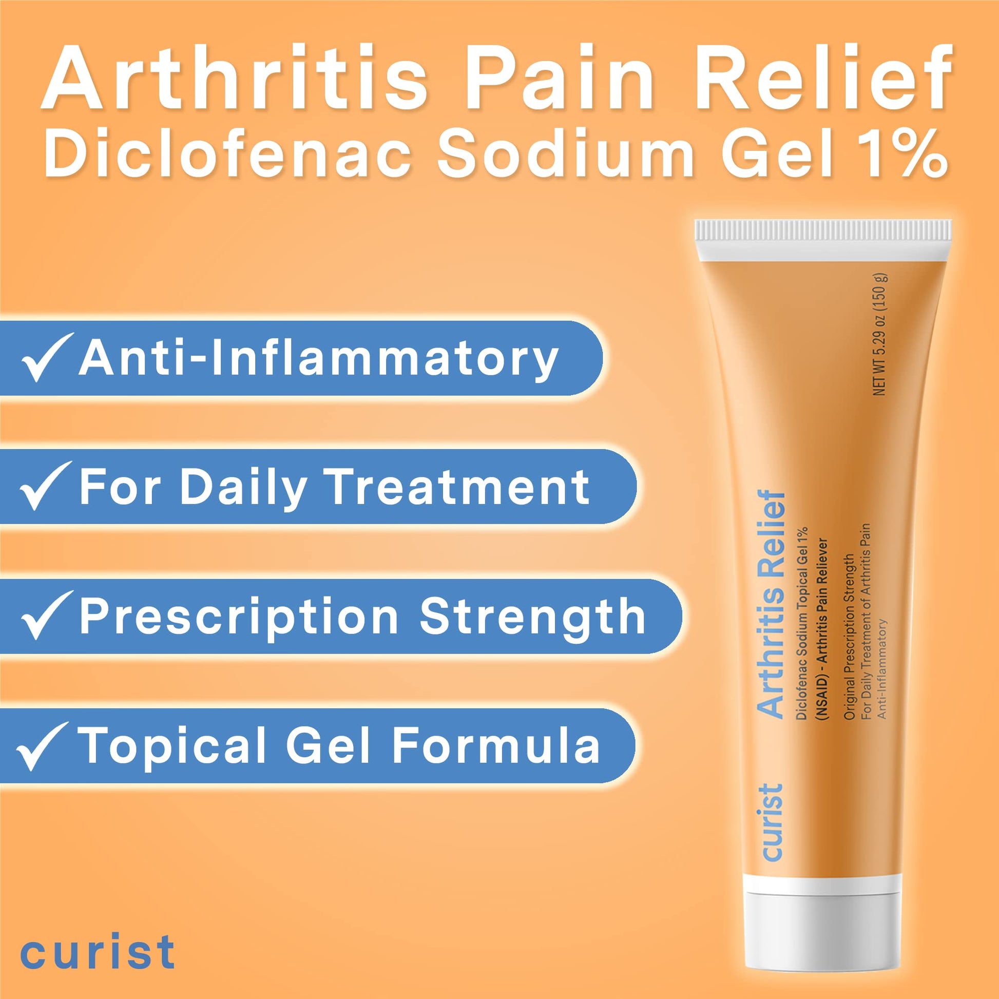 Curist Diclofenac Sodium Topical Gel 1 Percent 150g for Arthritis Pain - Joint Pain Relief for Hand/Foot Pain, Knee/Elbow Pain & Ankle Pain - 1% - 5.29oz Curist buy supplements canada