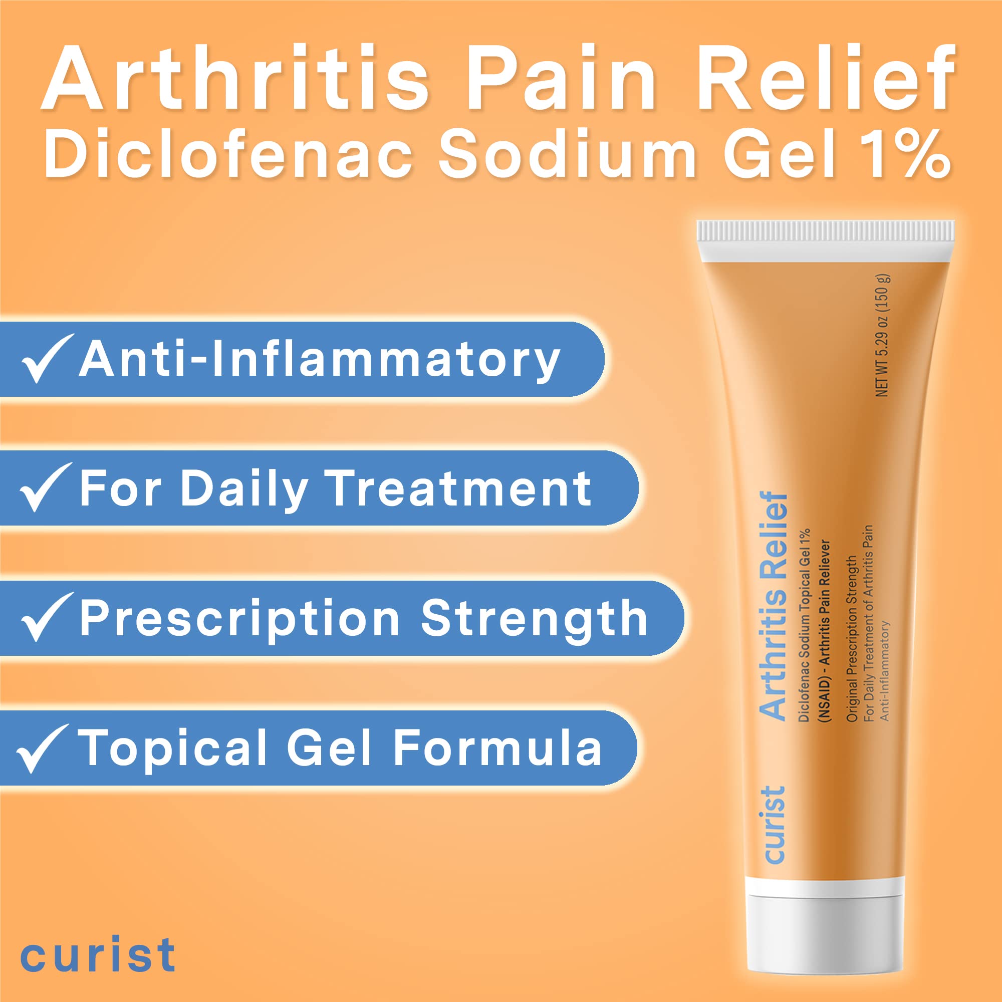Curist Diclofenac Sodium Topical Gel 1 Percent 150g for Arthritis Pain - Joint Pain Relief for Hand/Foot Pain, Knee/Elbow Pain & Ankle Pain - 1% - 5.29oz Curist buy supplements canada